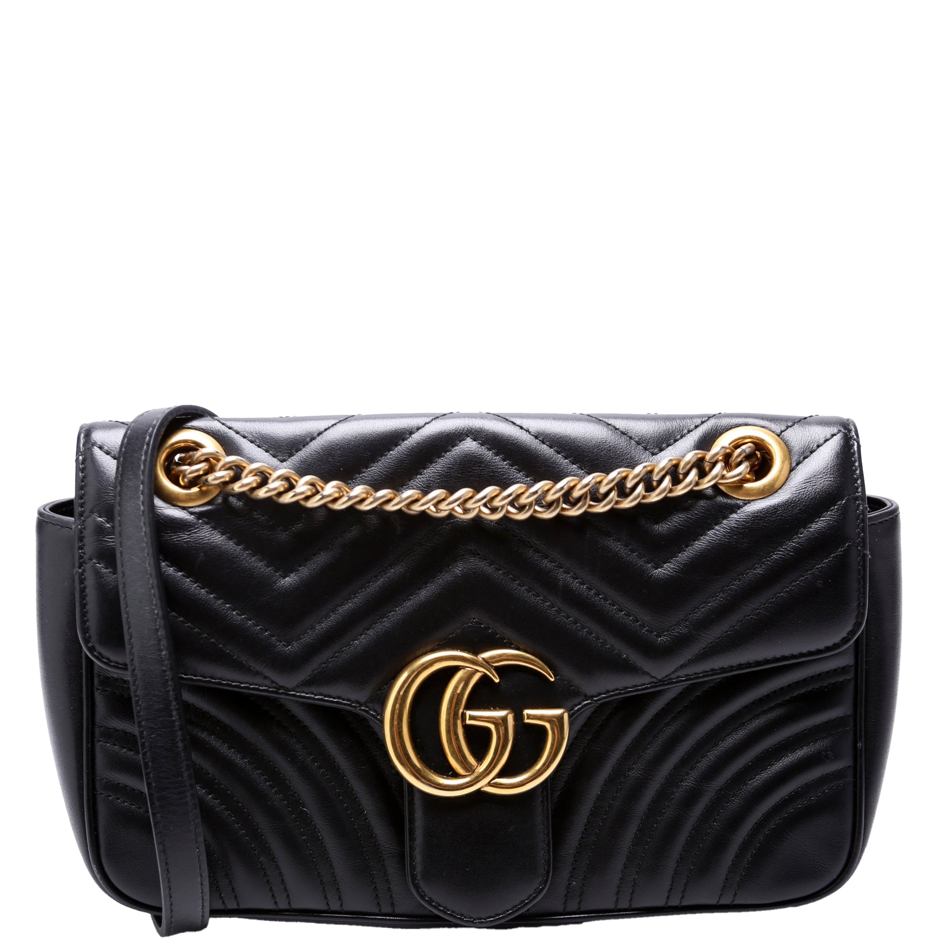 Gucci 443497 Marmont Leather Shoulder Small Flap Black Bag
