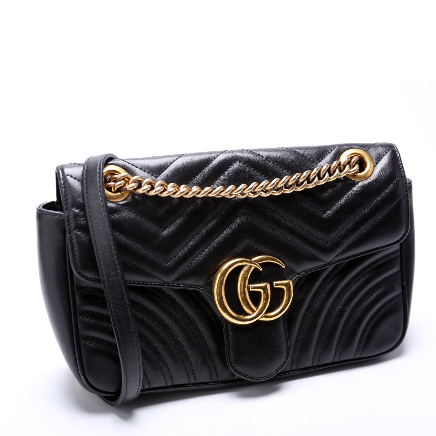 Gucci 443497 Marmont Leather Shoulder Small Flap Black Bag