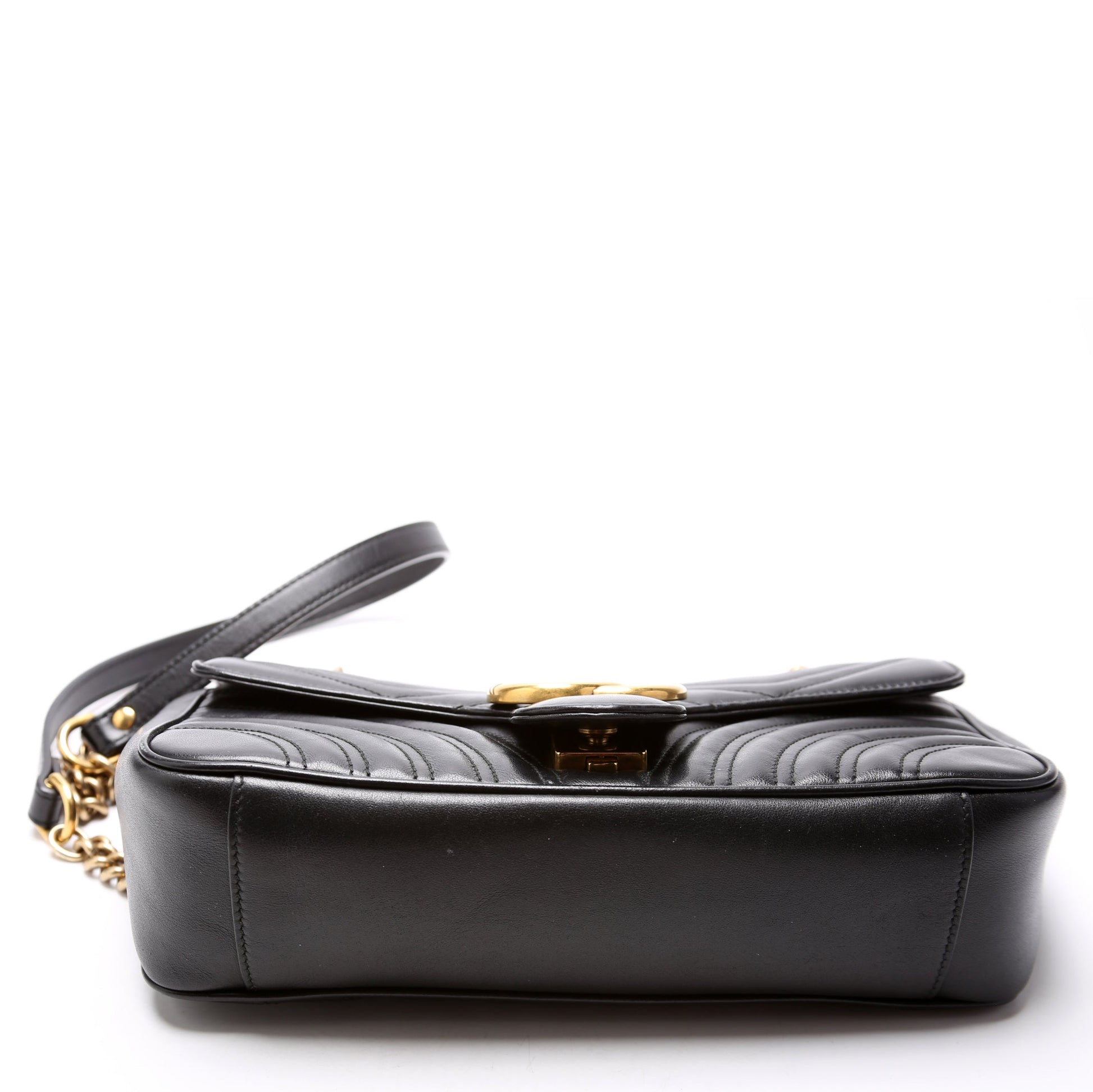 Gucci 443497 Marmont Leather Shoulder Small Flap Black Bag