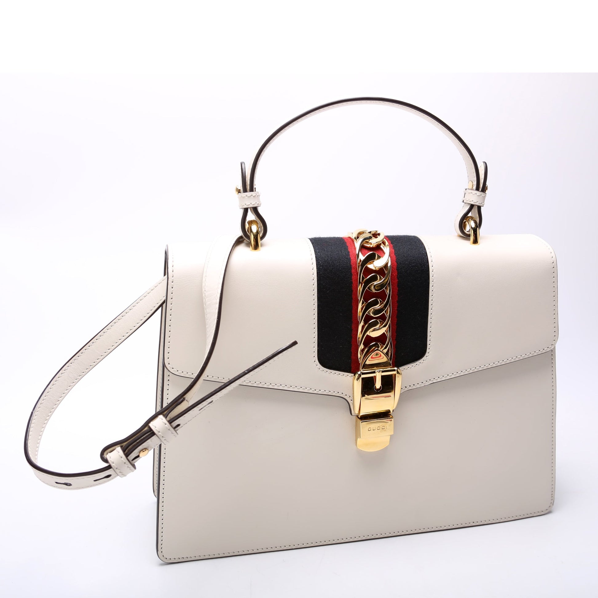 Gucci 431665 Sylvie Top Handle Medium White Bag