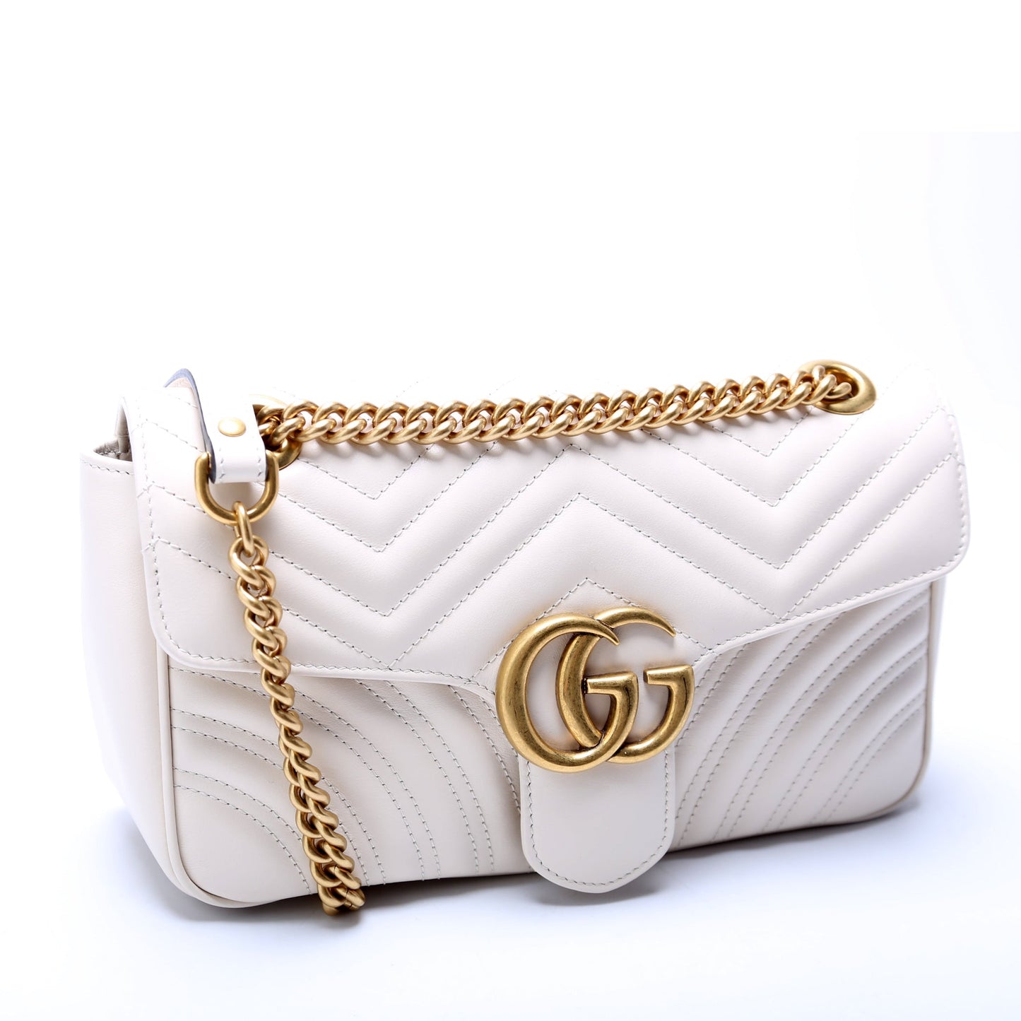 Gucci Marmont Leather Shoulder Small Flap 443497 White Bag