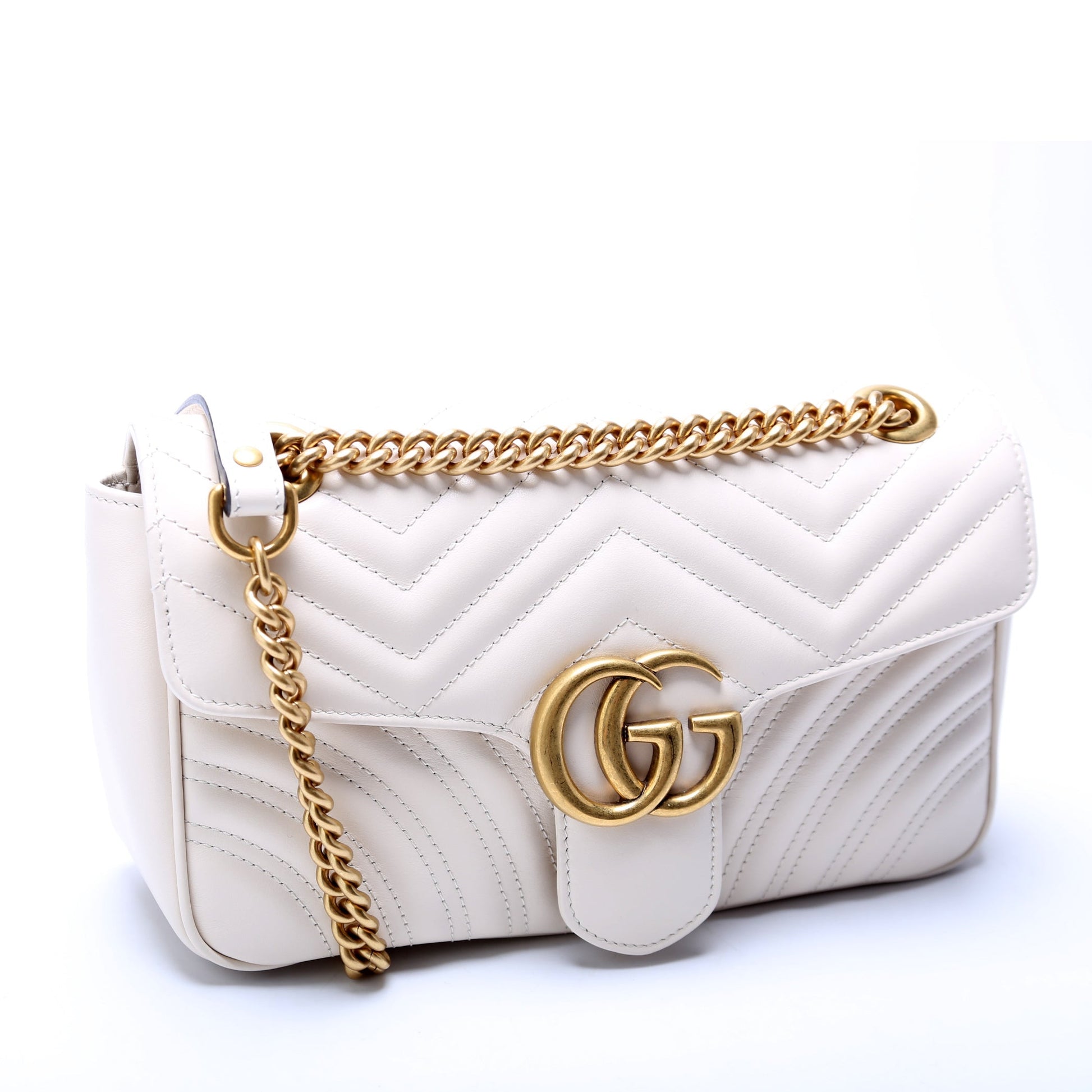 Gucci Marmont Leather Shoulder Small Flap 443497 White Bag