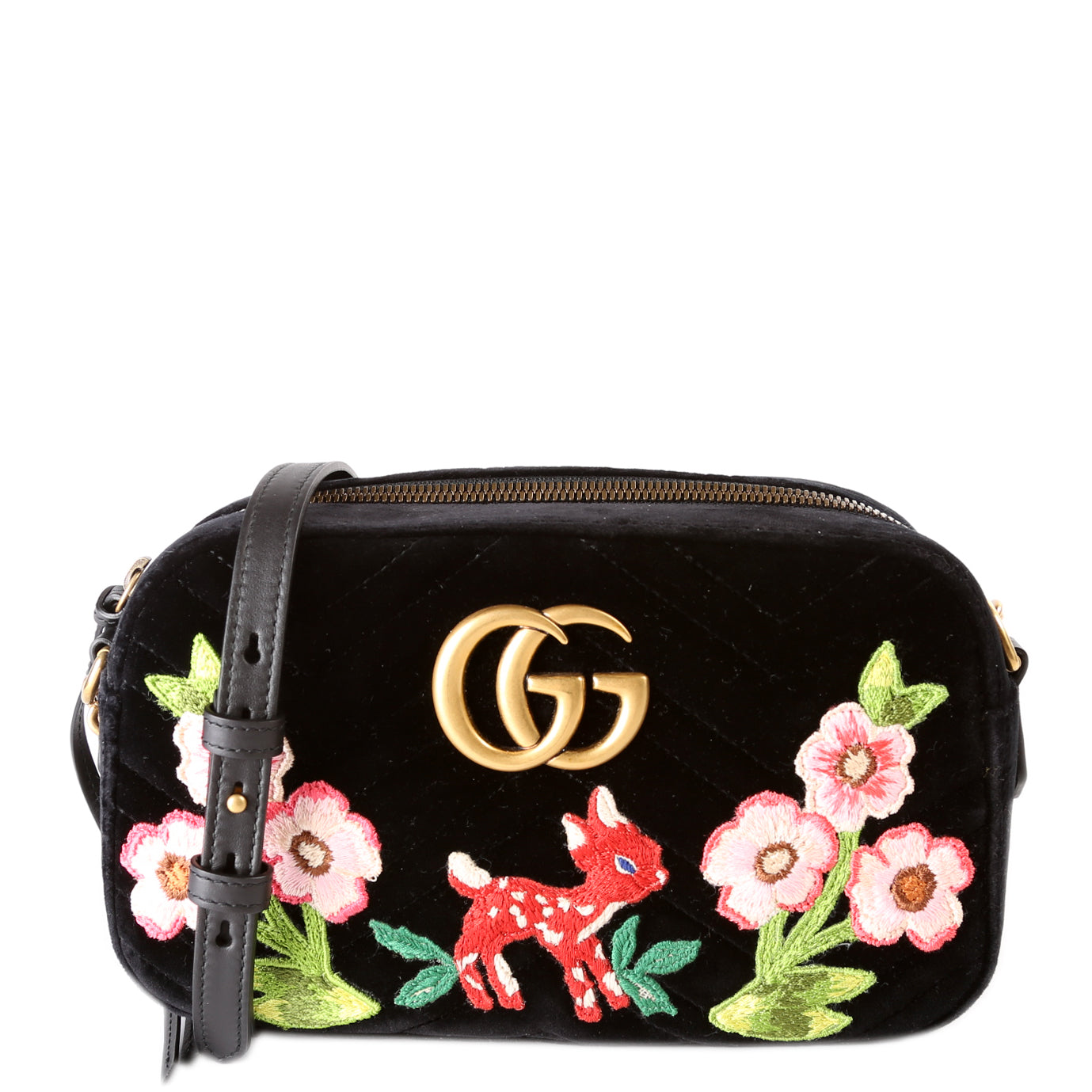 Gucci 447632 Marmont Small Velvet Camera Black Bag