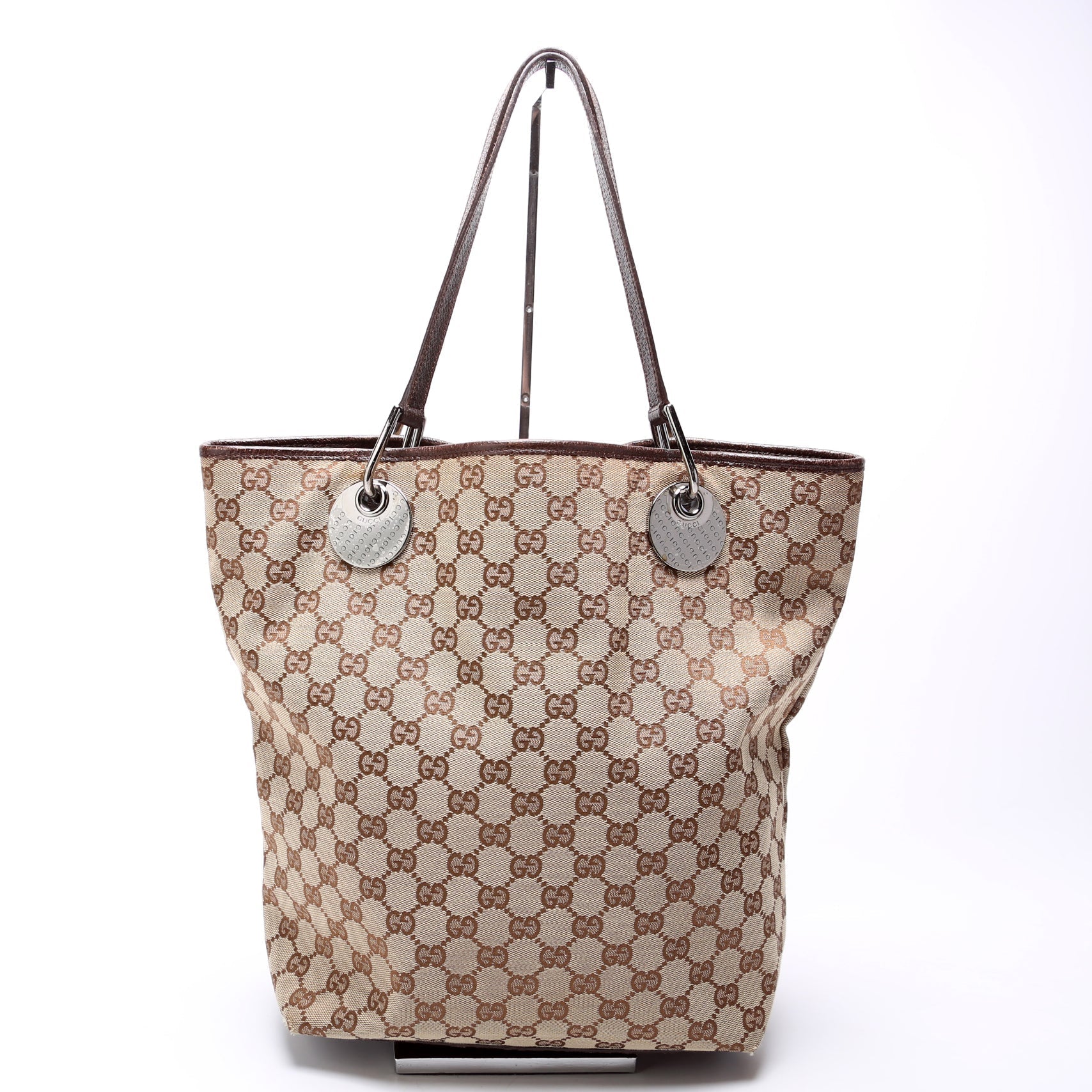 Gucci 120836 GG Canvas Tote Brown Bag