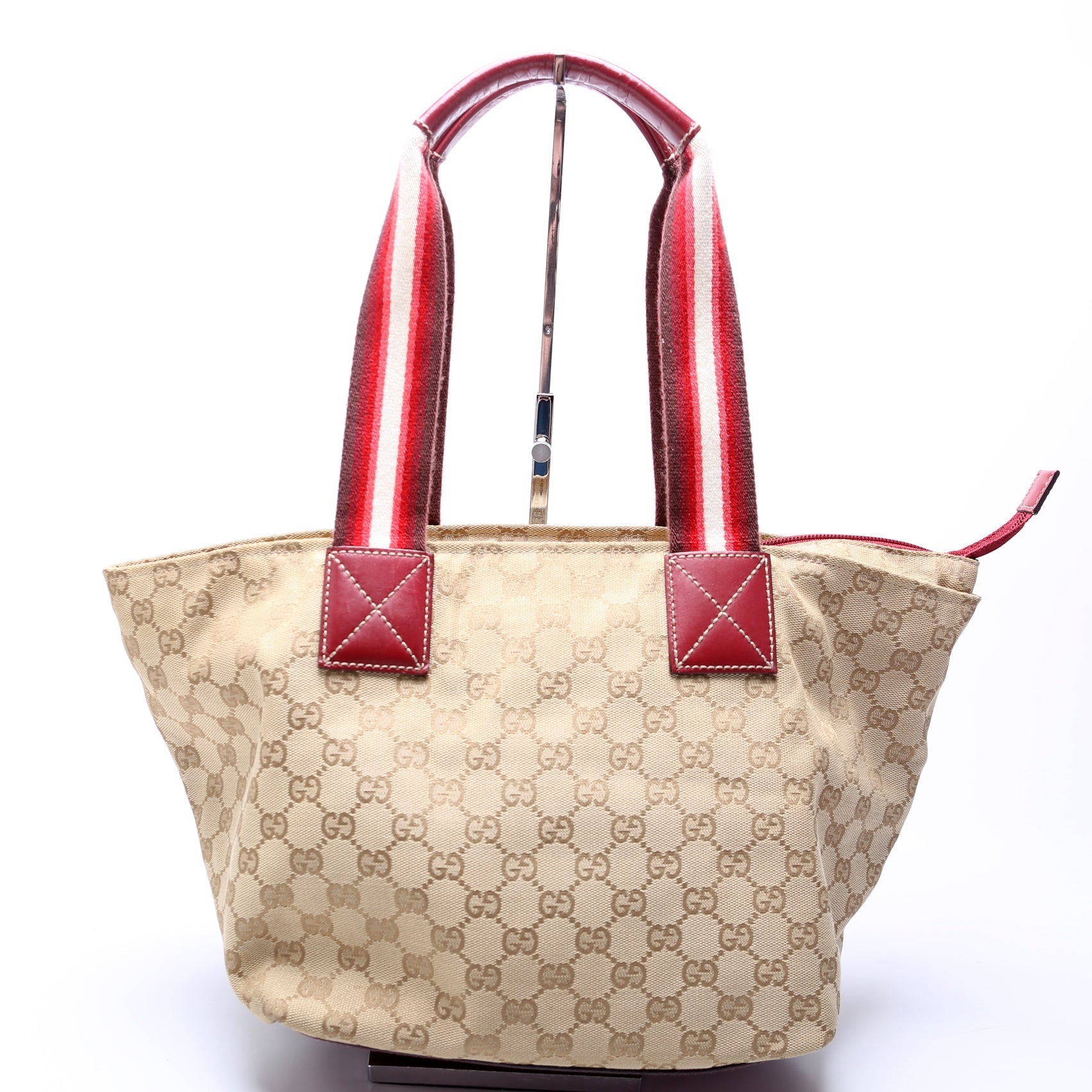 Gucci 131230 GG Canvas Web Bucket Tote Red Bag