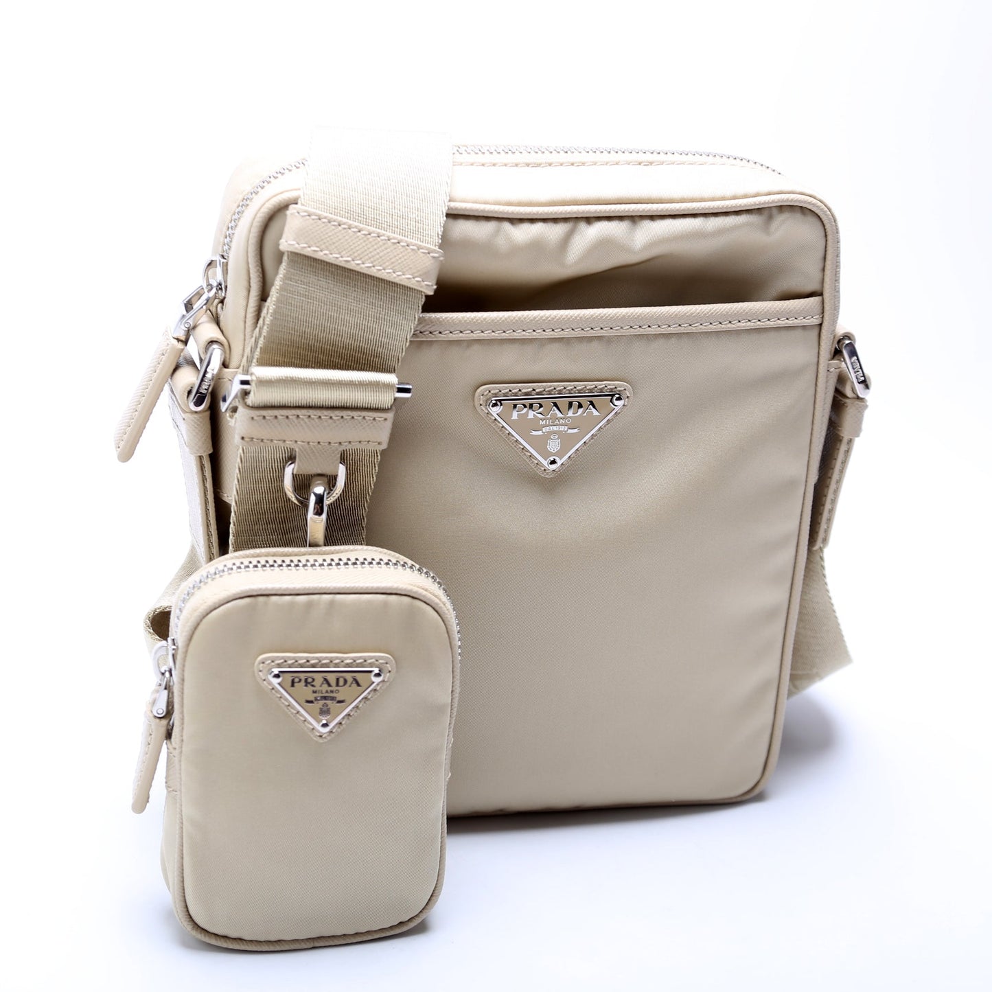 Prada 2VH112 Re-Nylon/Saffiano Leather Shoulder Gold Bag