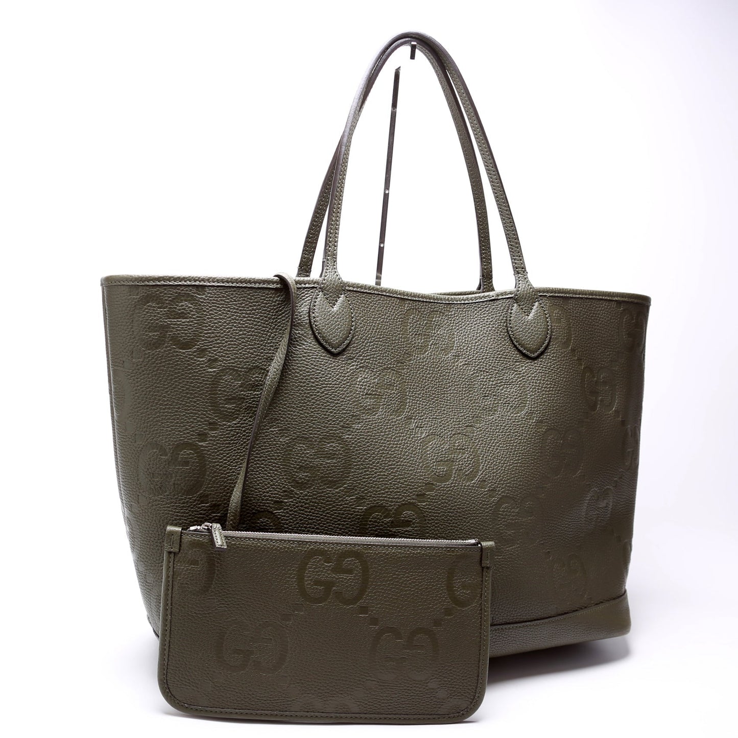 Gucci 726755 GG Embossed Tote W/Pouch Large Green Bag