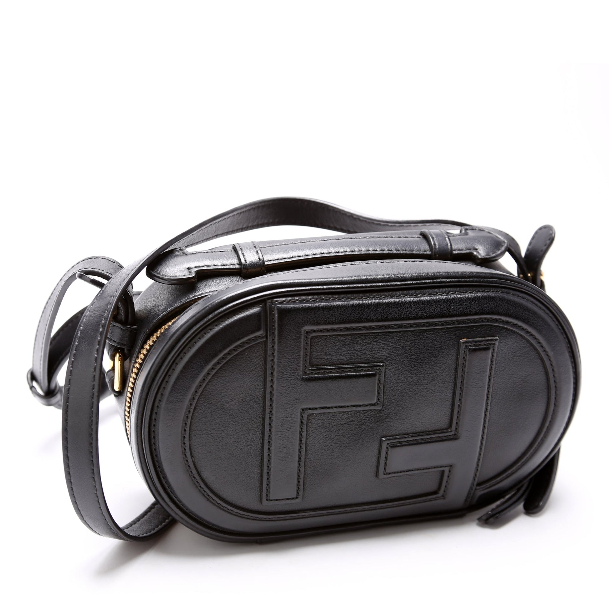 Fendi Vitello Grace Leather O'Lock Mini Camera Case Black Bag