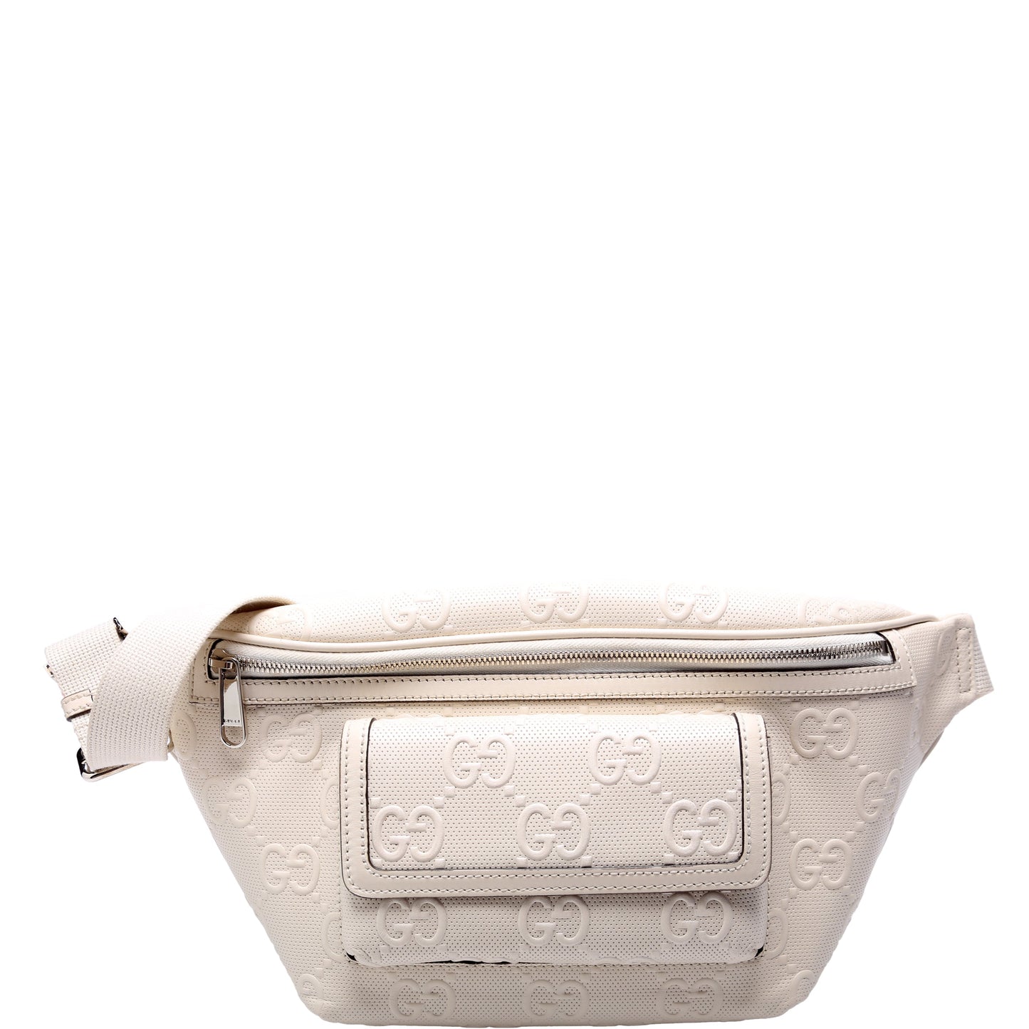 Gucci 645093 Embossed GG Leather Pocket Belt Cream Bag