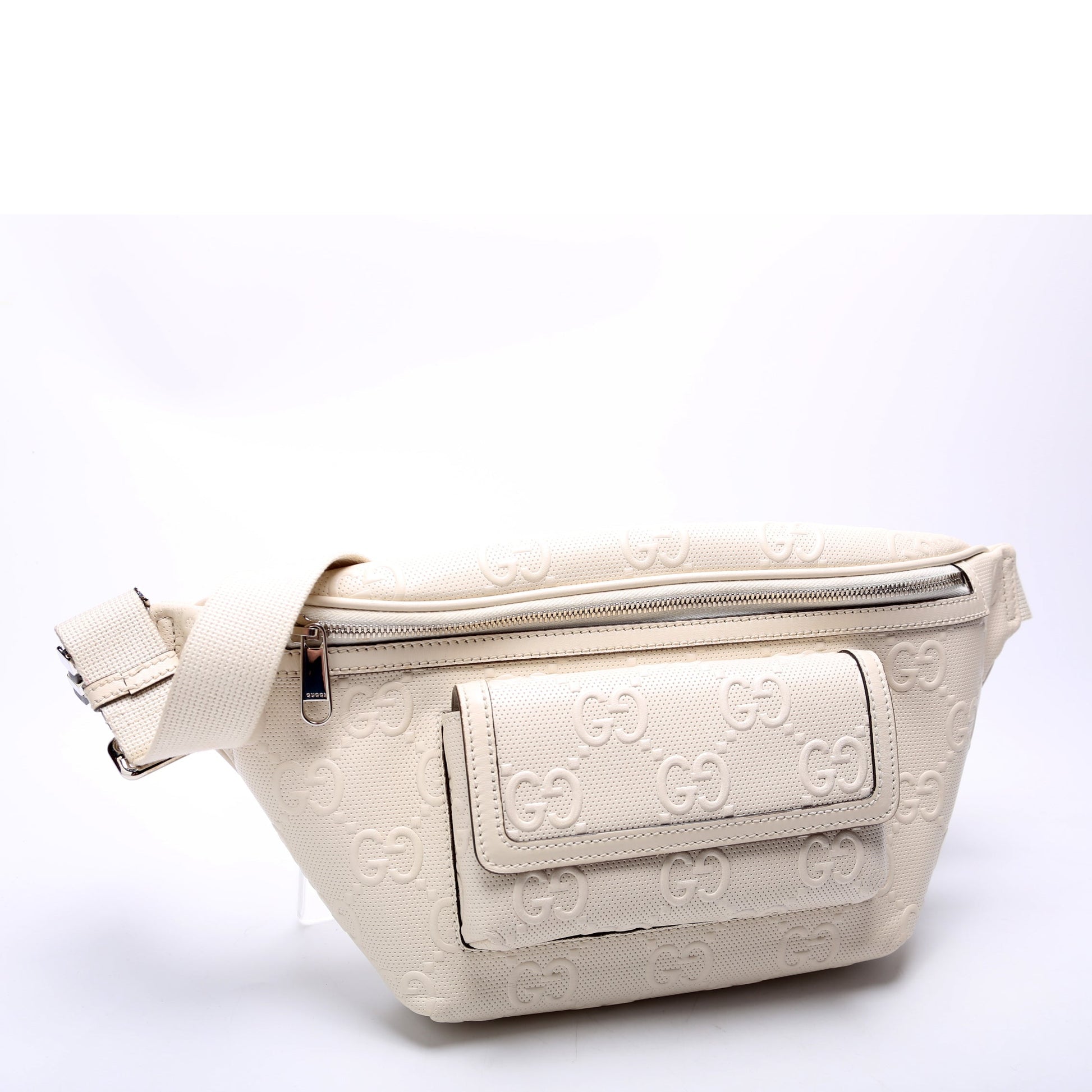 Gucci 645093 Embossed GG Leather Pocket Belt Cream Bag