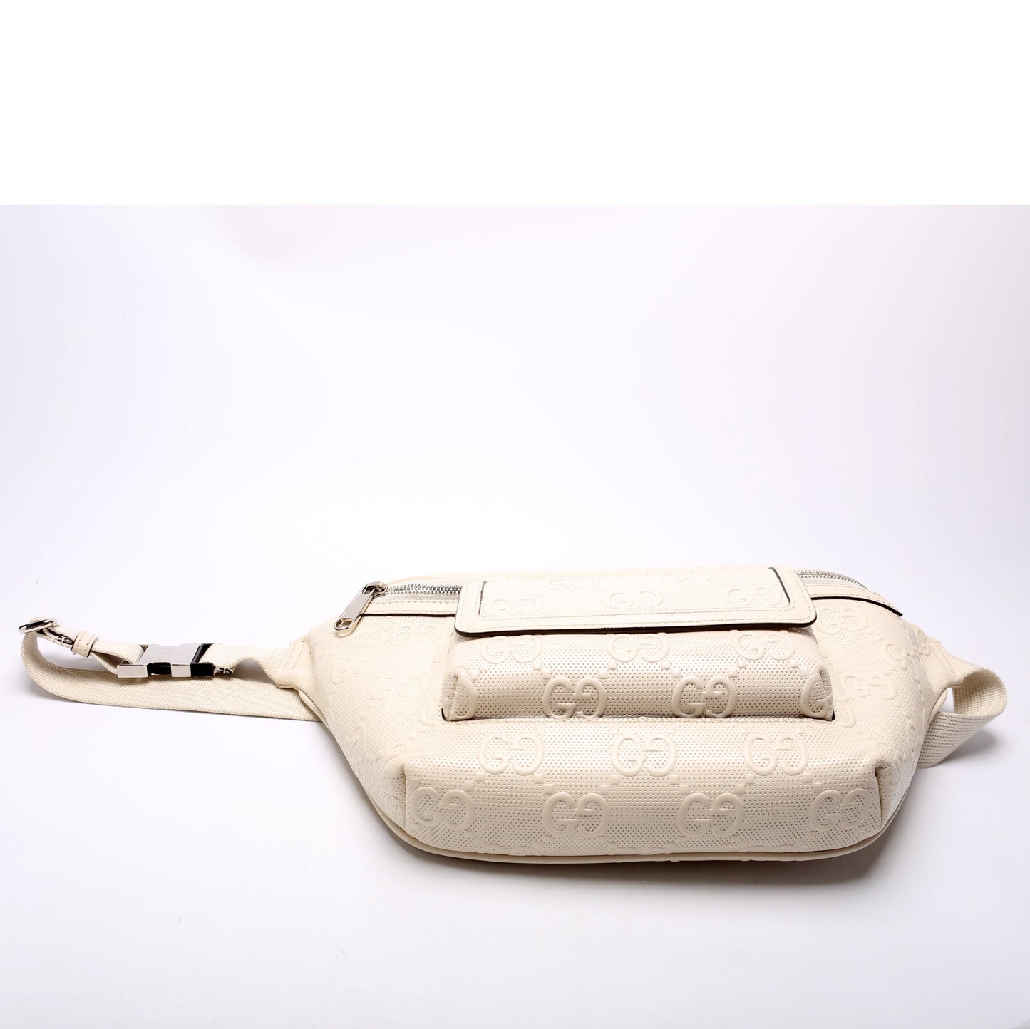 Gucci 645093 Embossed GG Leather Pocket Belt Cream Bag