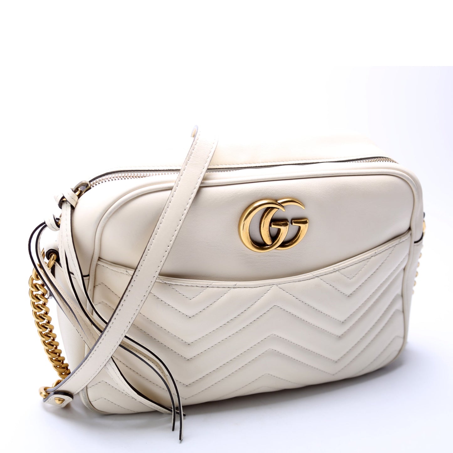Gucci 443499 GG Marmont Medium Chain Cream Bag