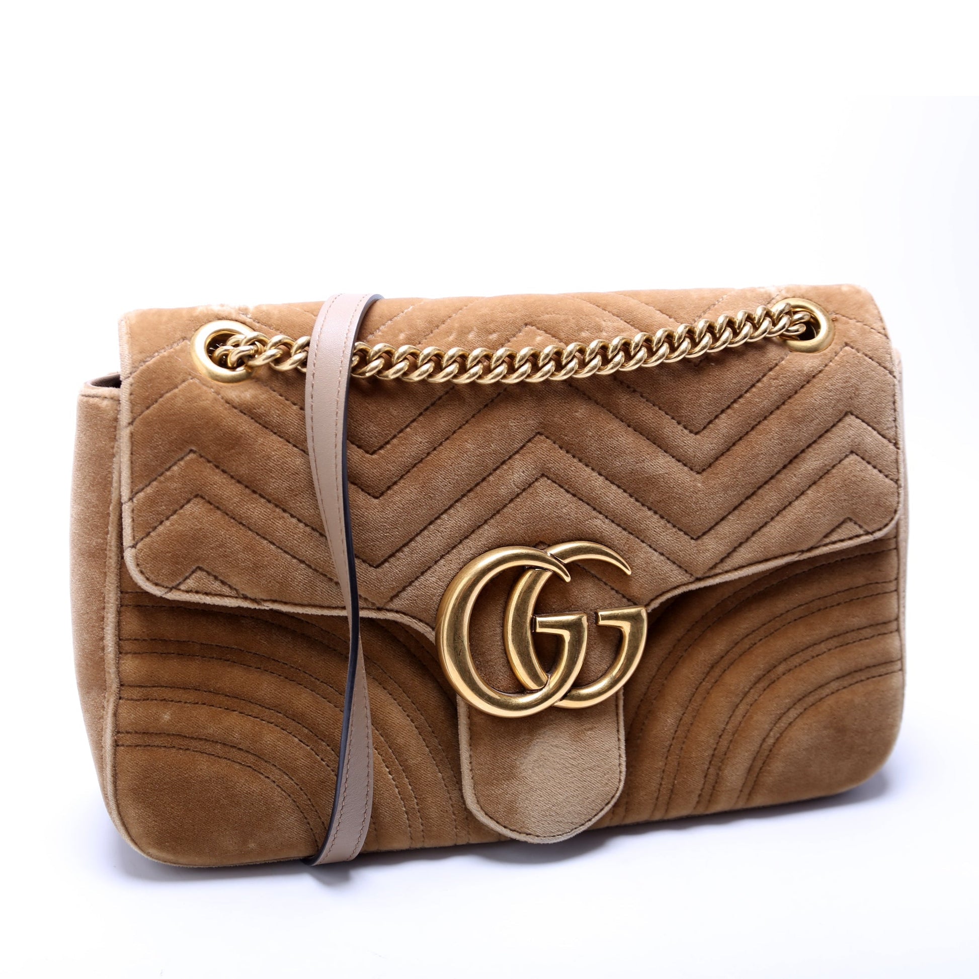 Gucci 443496 Marmont Velvet Shoulder Medium Gold Bag