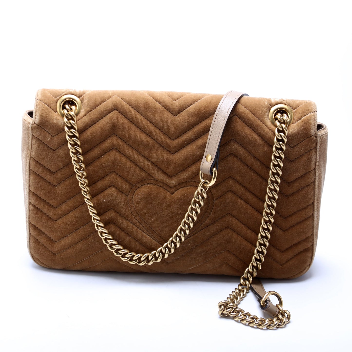Gucci 443496 Marmont Velvet Shoulder Medium Gold Bag