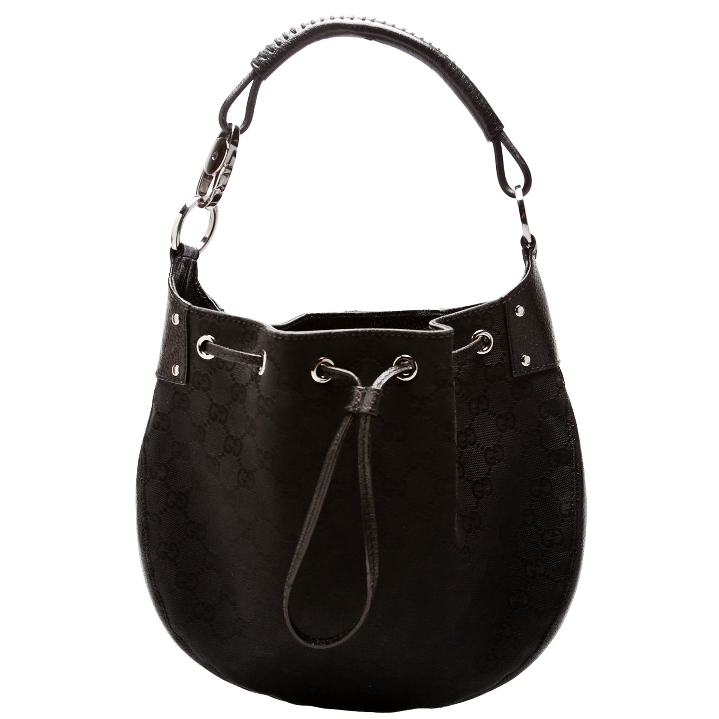 Gucci 115006 GG Canvas Small Drawstring Hobo Black Bag