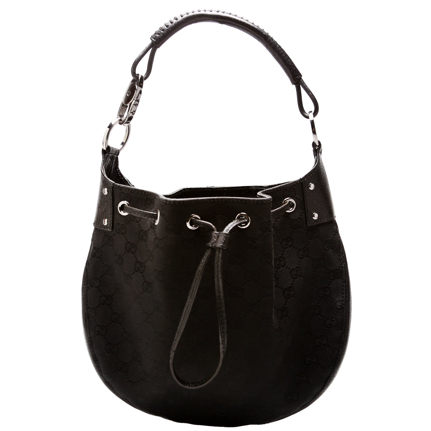 Gucci 115006 GG Canvas Small Drawstring Hobo Black Bag