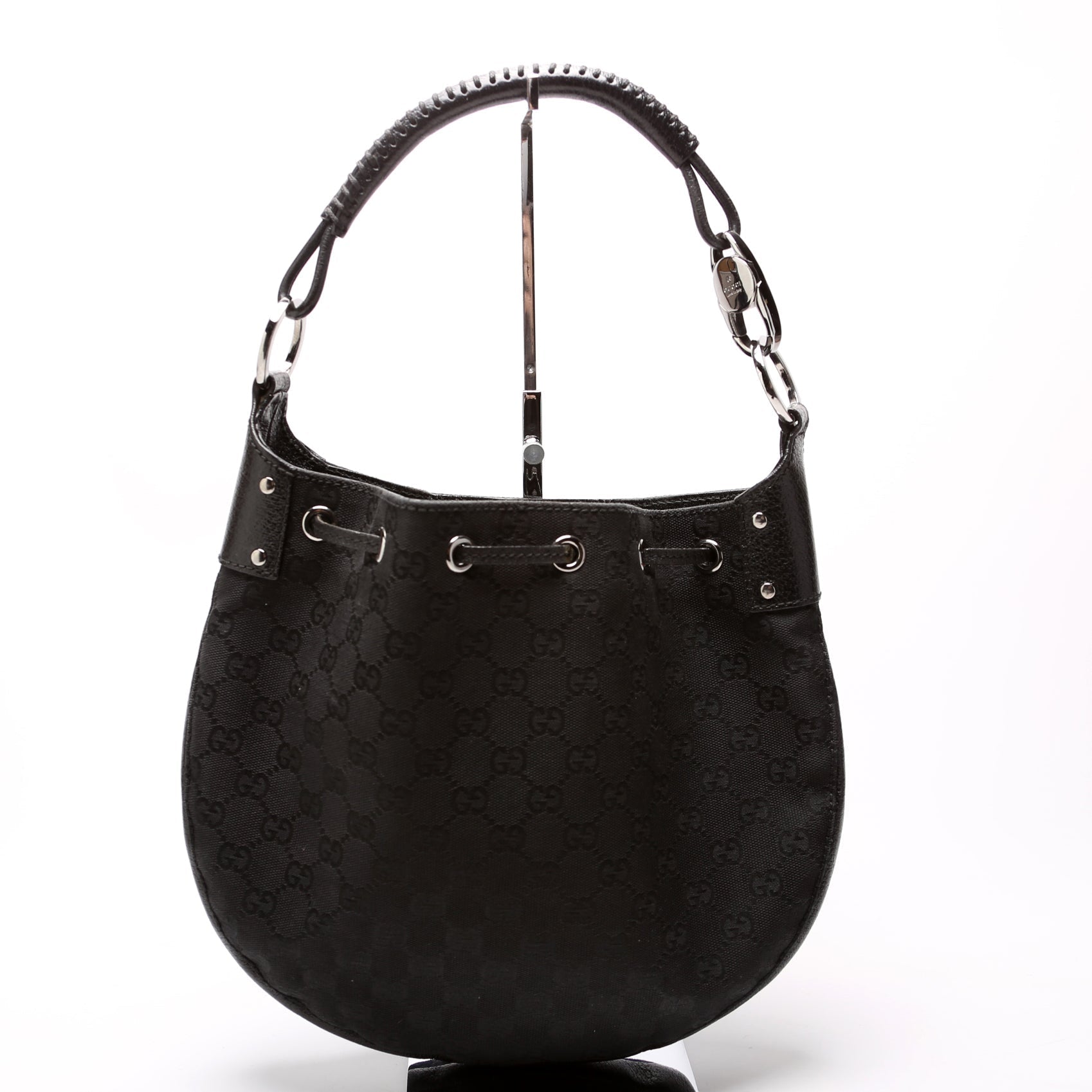 Gucci 115006 GG Canvas Small Drawstring Hobo Black Bag