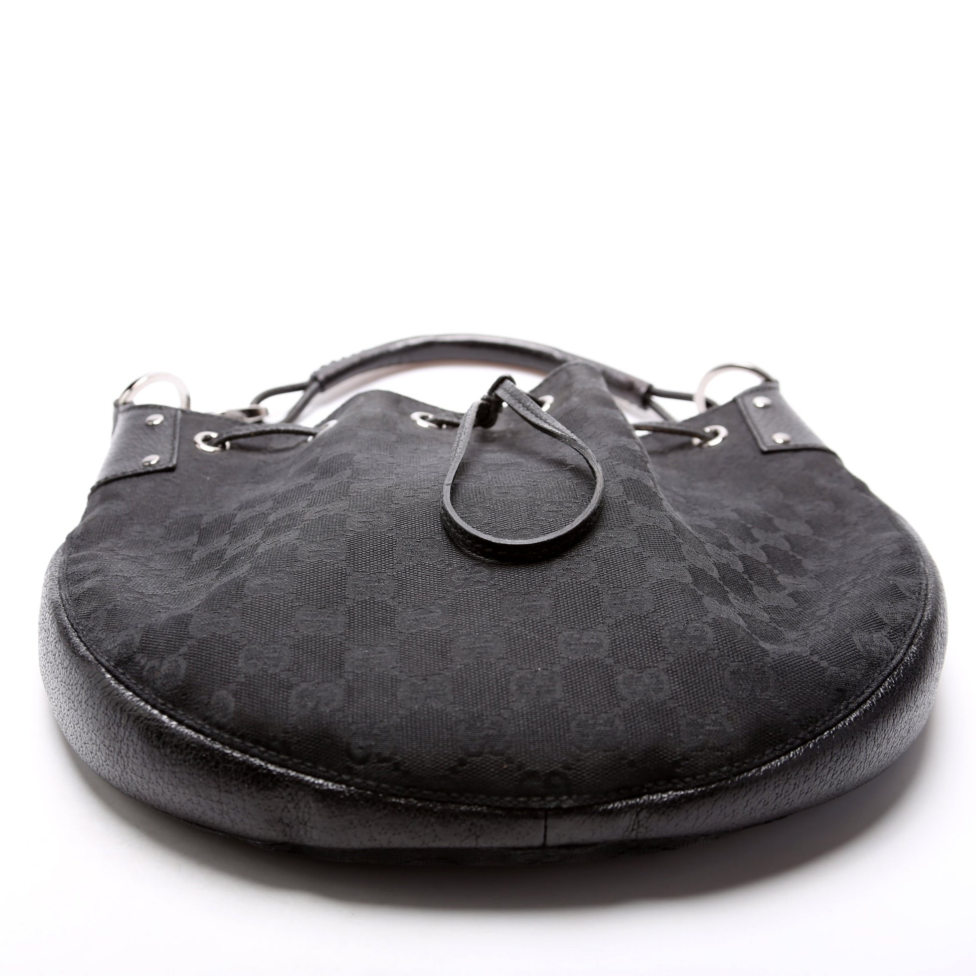 Gucci 115006 GG Canvas Small Drawstring Hobo Black Bag