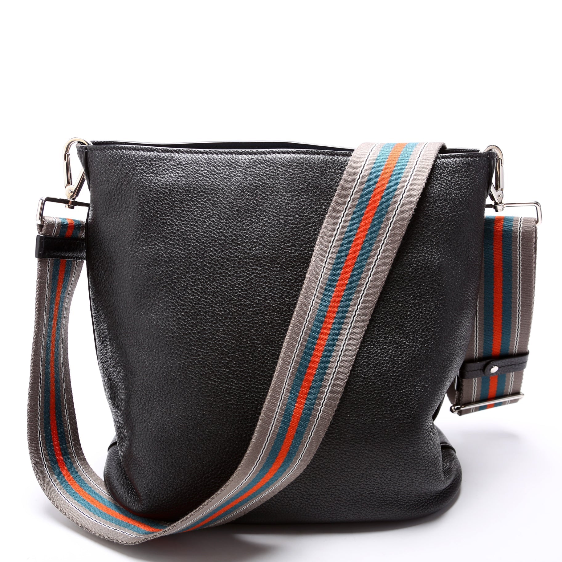 Prada 1BE057 Vitello Daino Phenix Bucket Black Bag