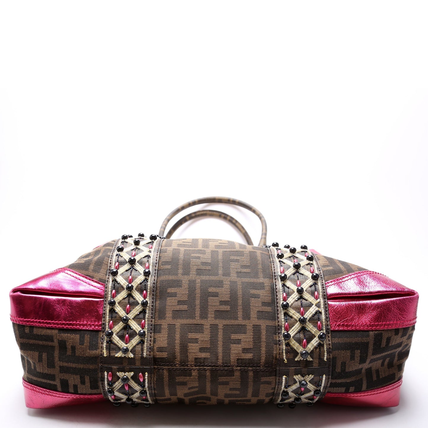 Fendi 8BL096 Zucca Fabric Beaded Top Handle Bag
