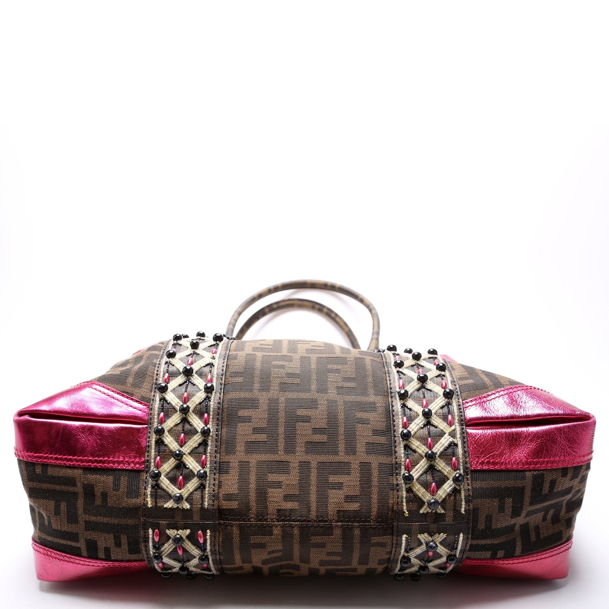 Fendi 8BL096 Zucca Fabric Beaded Top Handle Bag