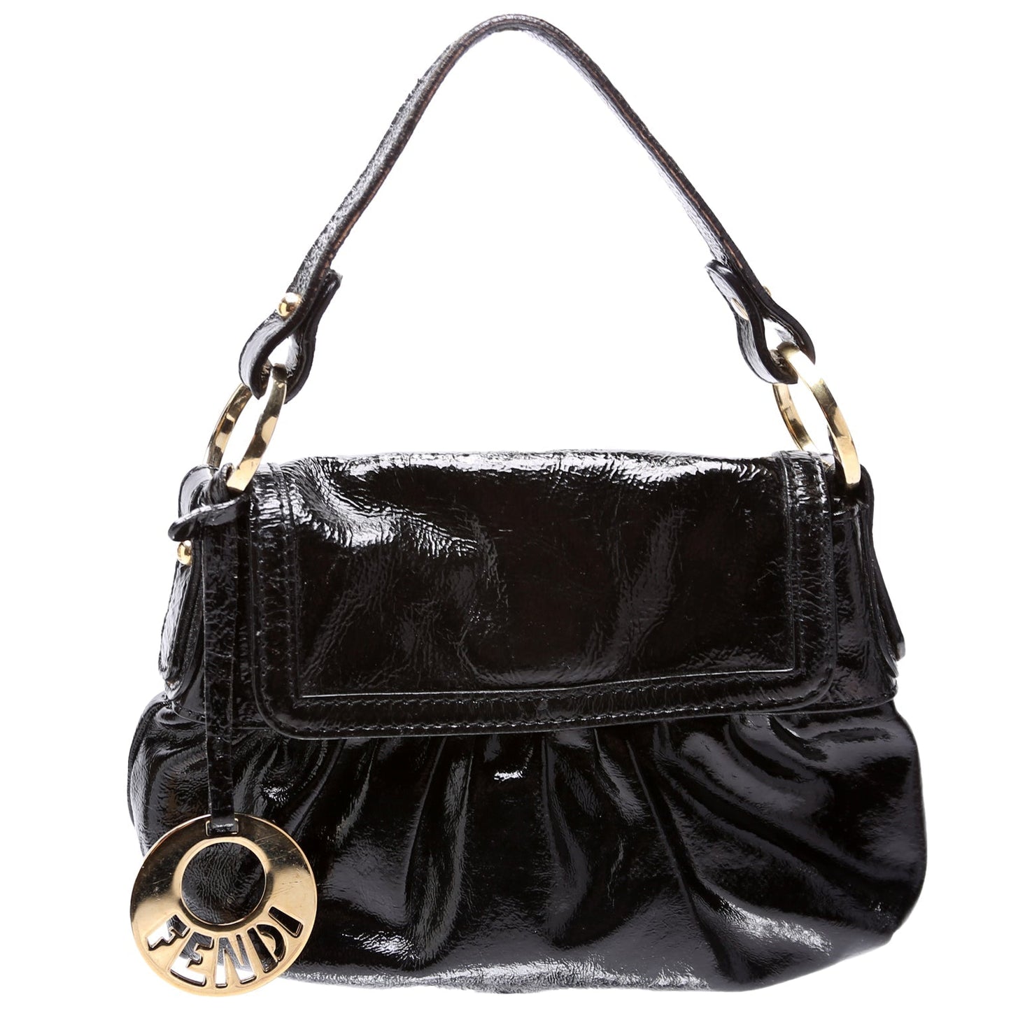 Fendi Crinkled Leather Mini Chef Hobo Black Bag