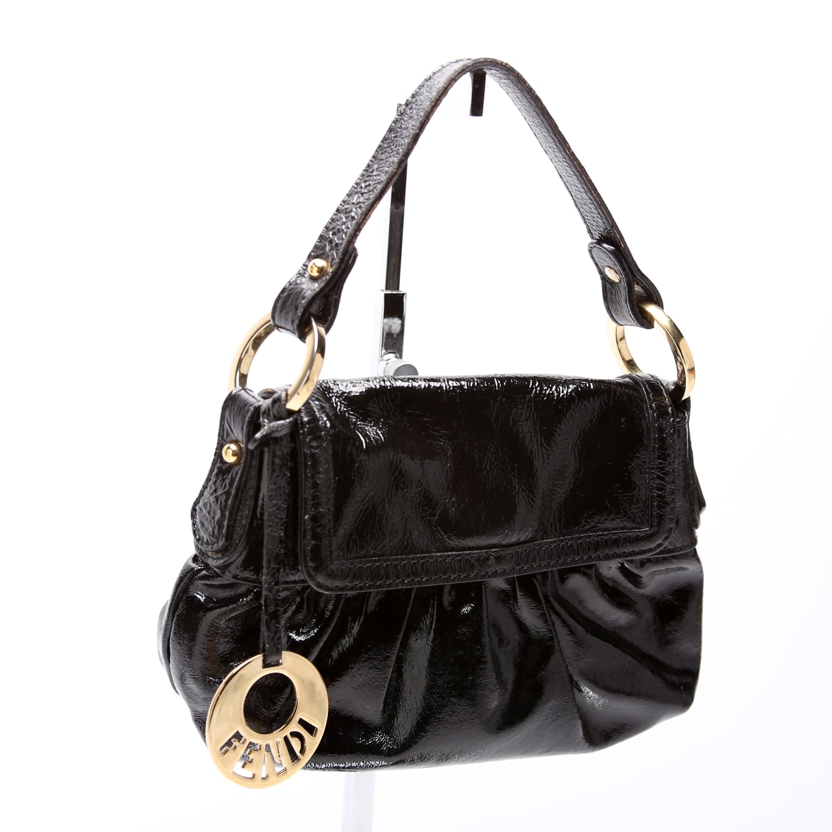 Fendi Crinkled Leather Mini Chef Hobo Black Bag