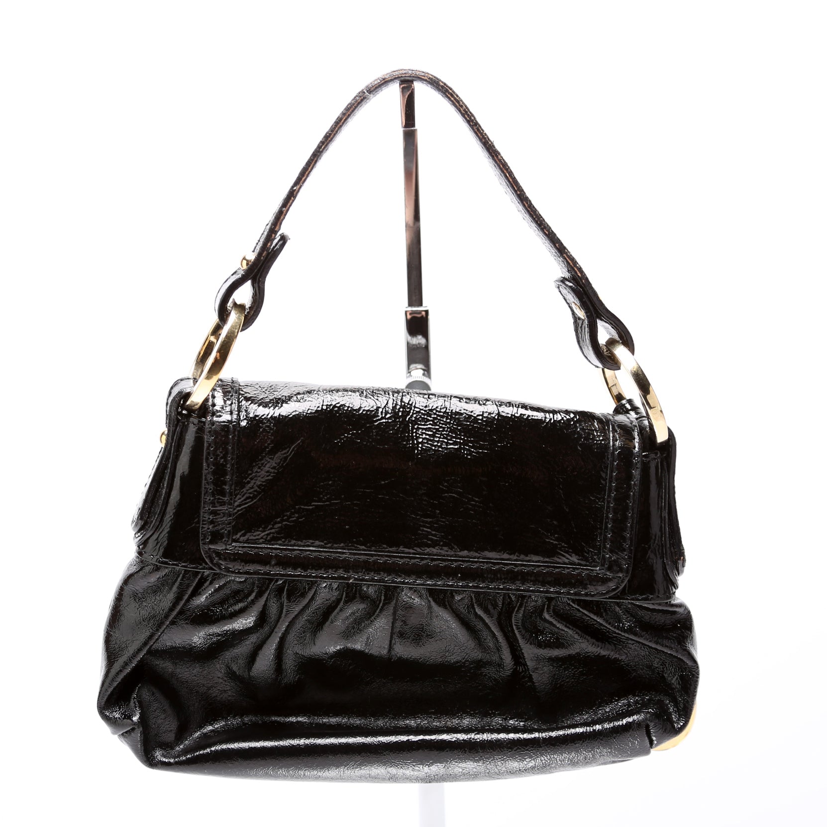 Fendi Crinkled Leather Mini Chef Hobo Black Bag