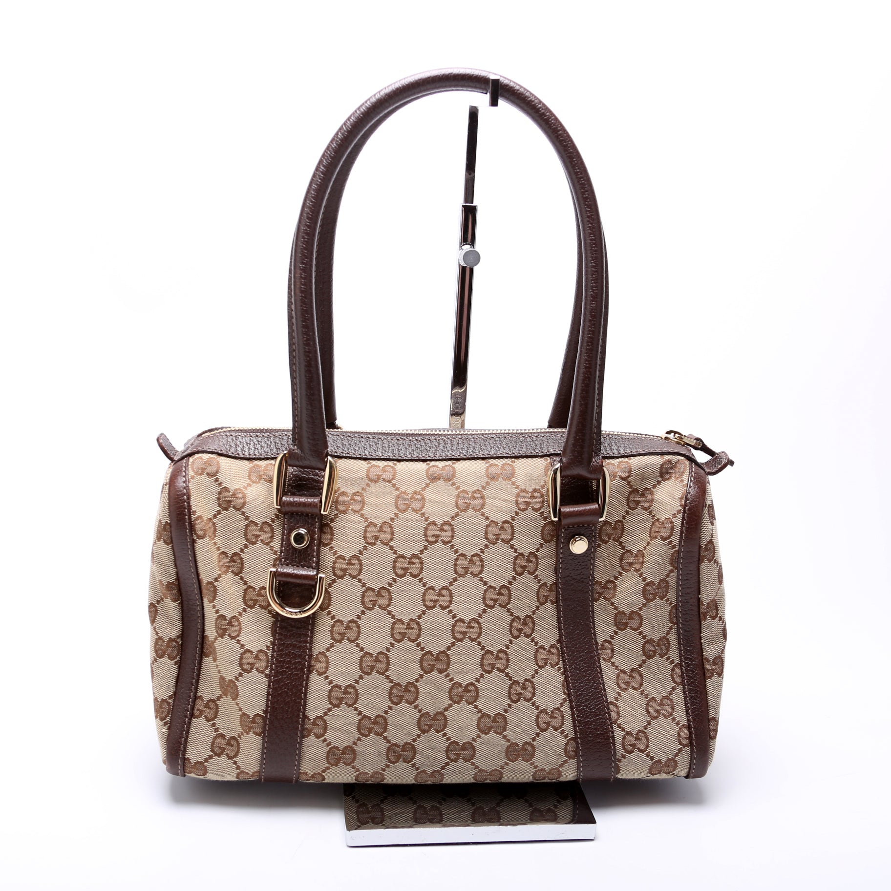 Gucci 130942 GG Canvas Small Abbey Boston Brown Bag