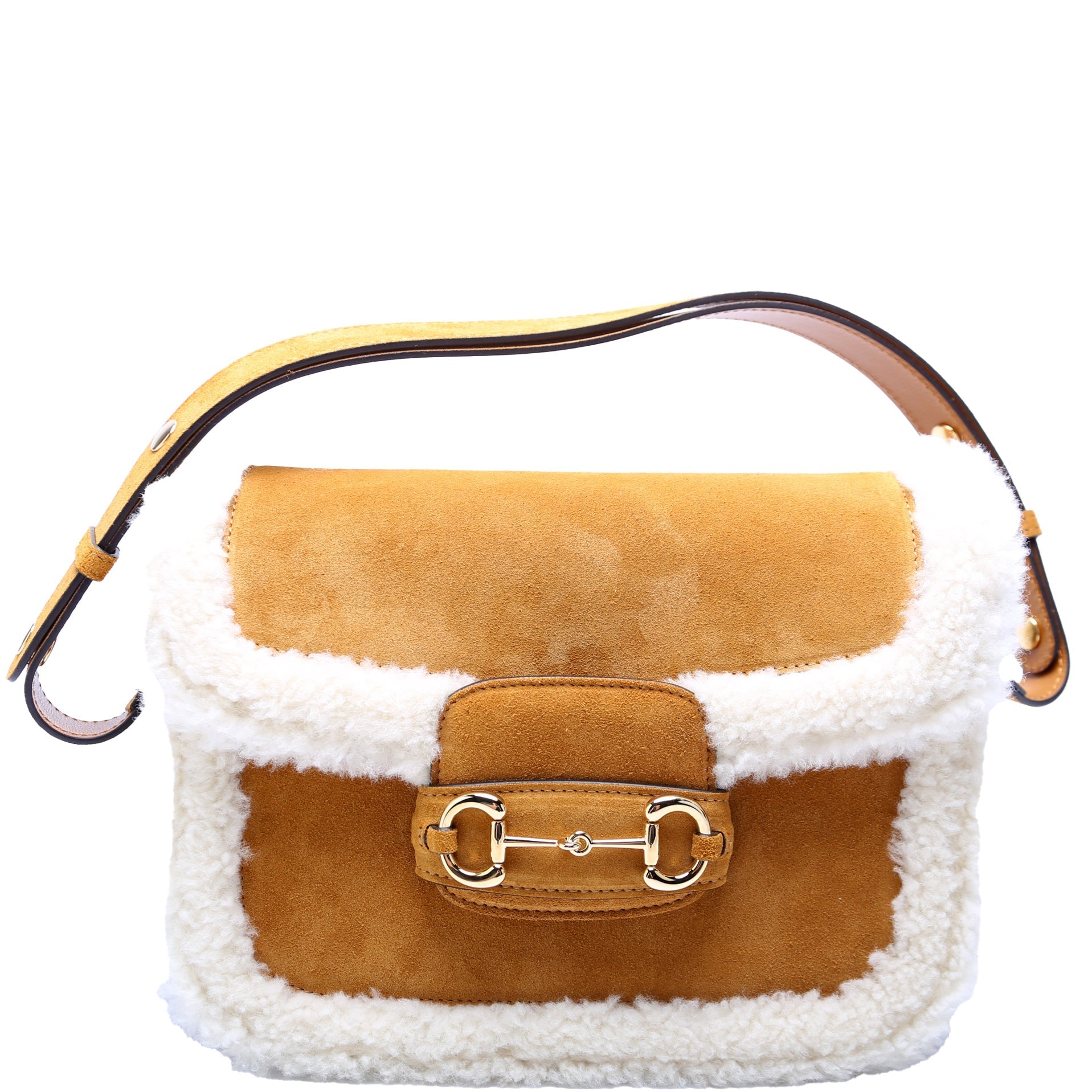 Gucci 602204 Horsebit 1955 Shearling/Suede Shoulder Bag