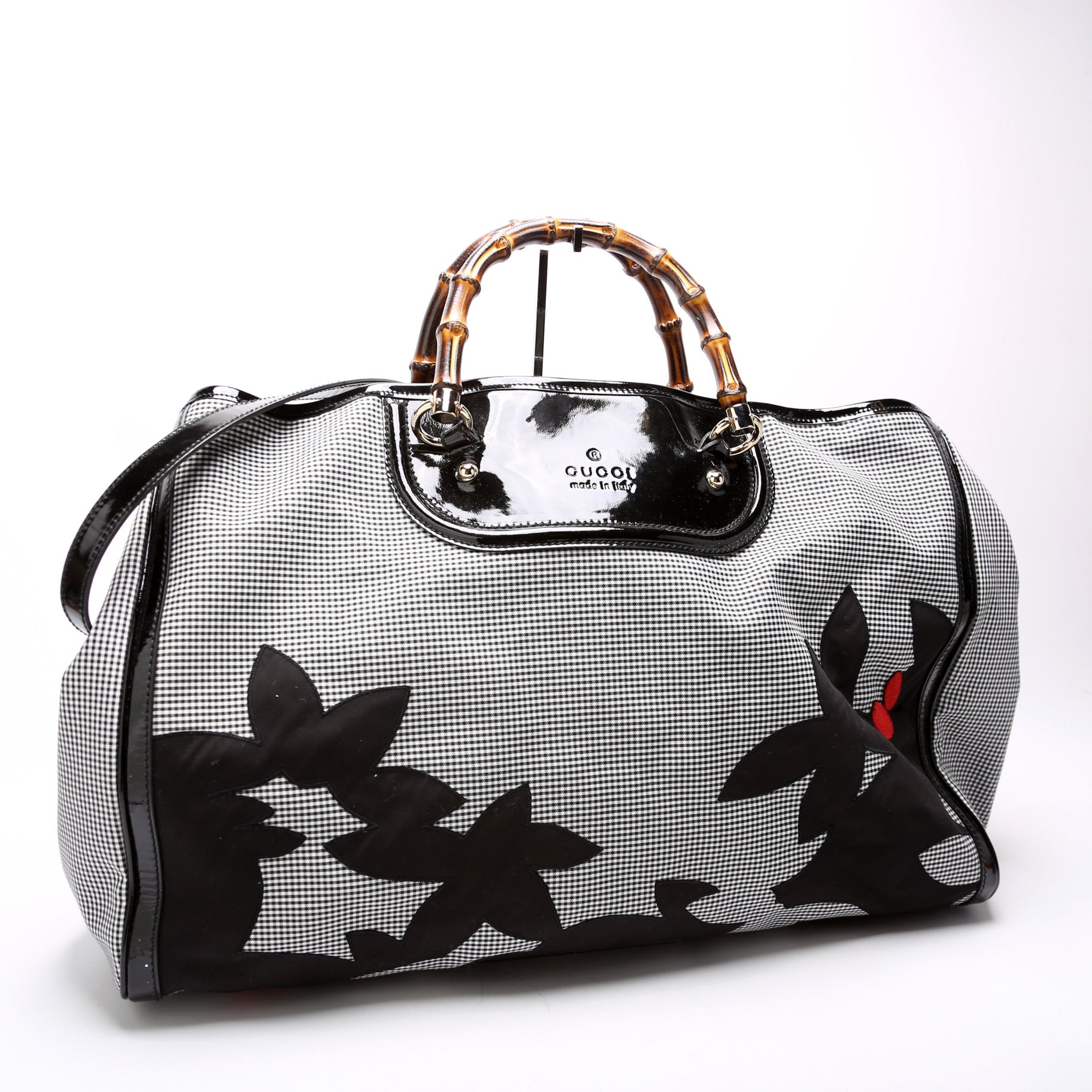Gucci 191066 Bamboo Gingham Canvas Extra Large Shopper Tote Bag