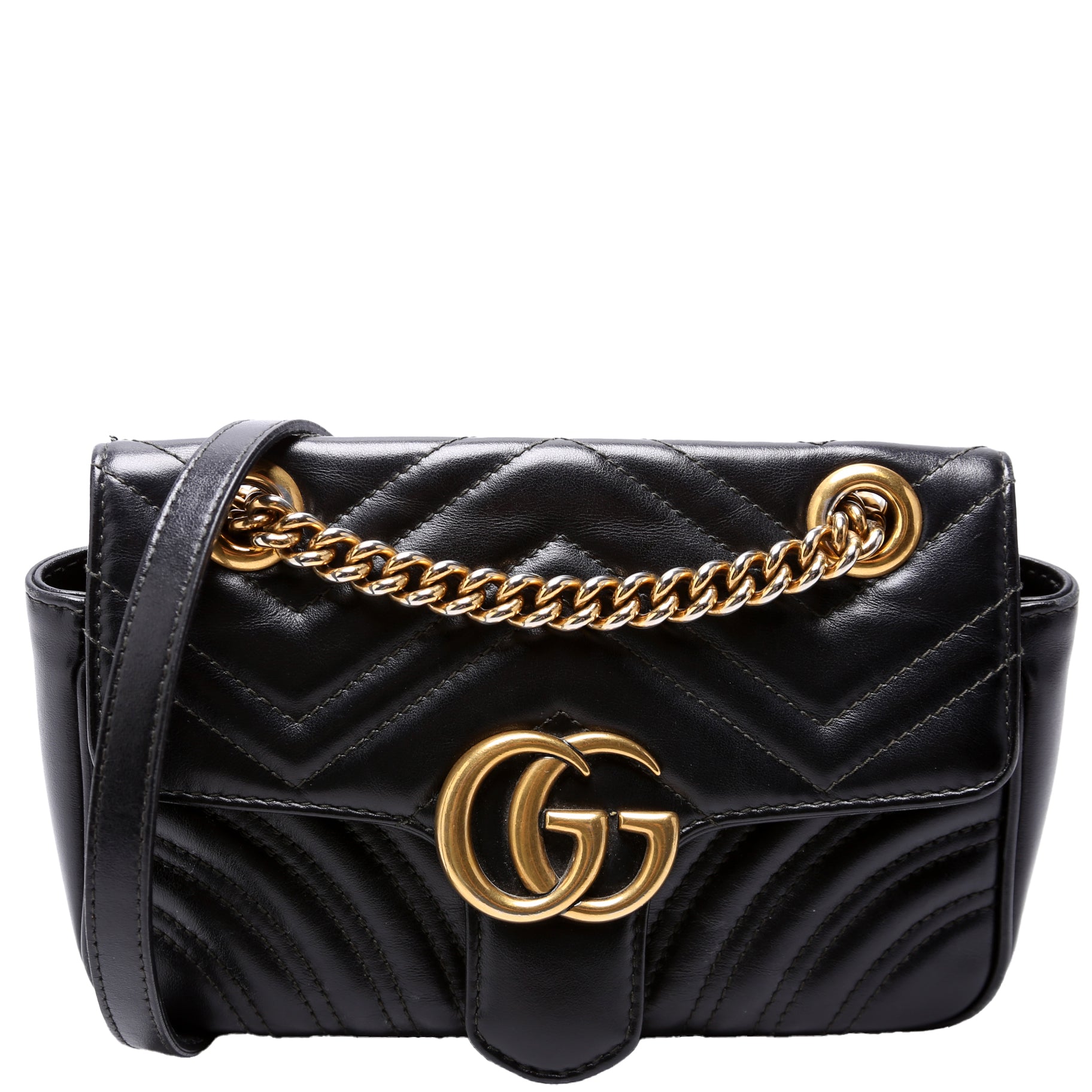 Gucci 446744 Marmont Leather Shoulder Flap Mini Black Bag