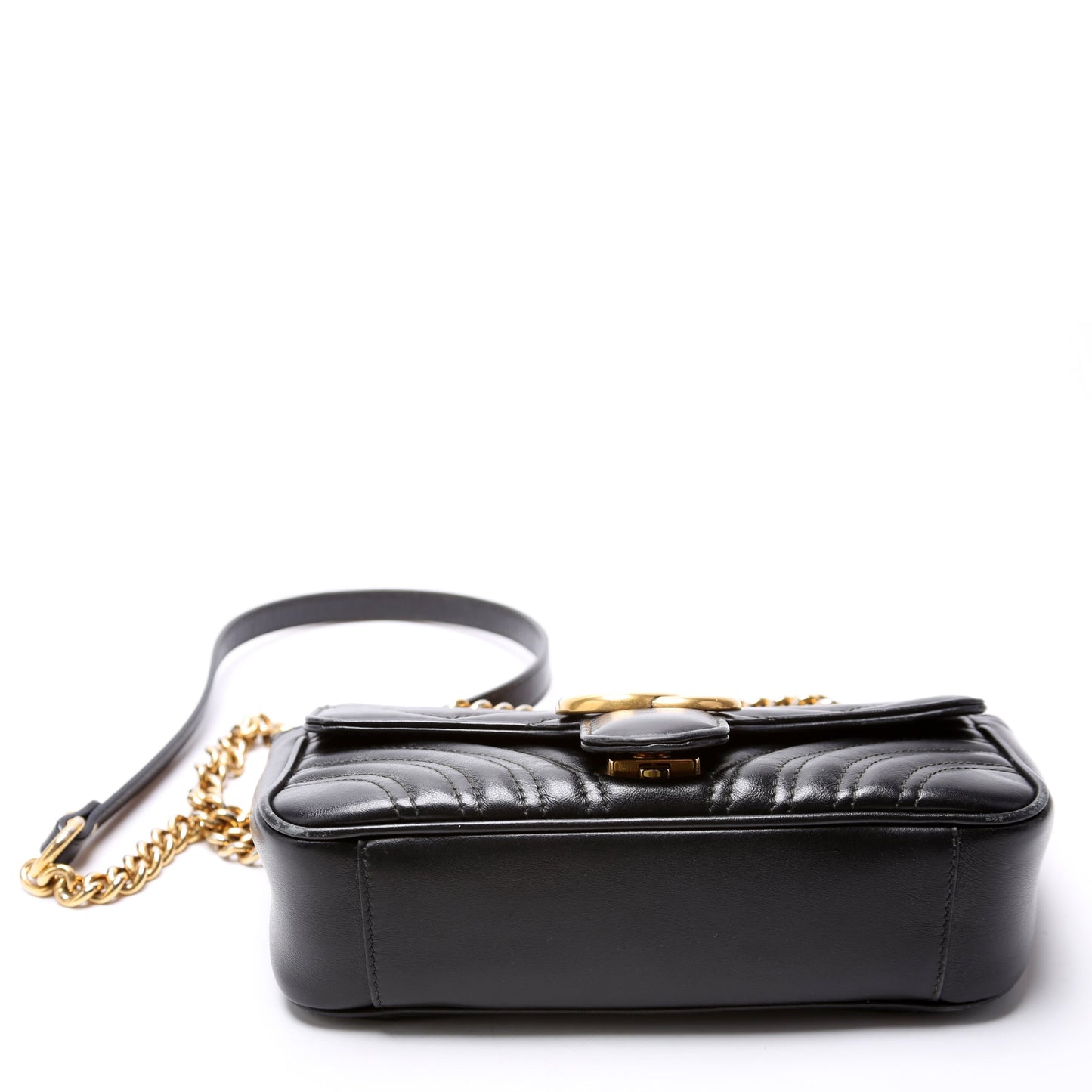 Gucci 446744 Marmont Leather Shoulder Flap Mini Black Bag
