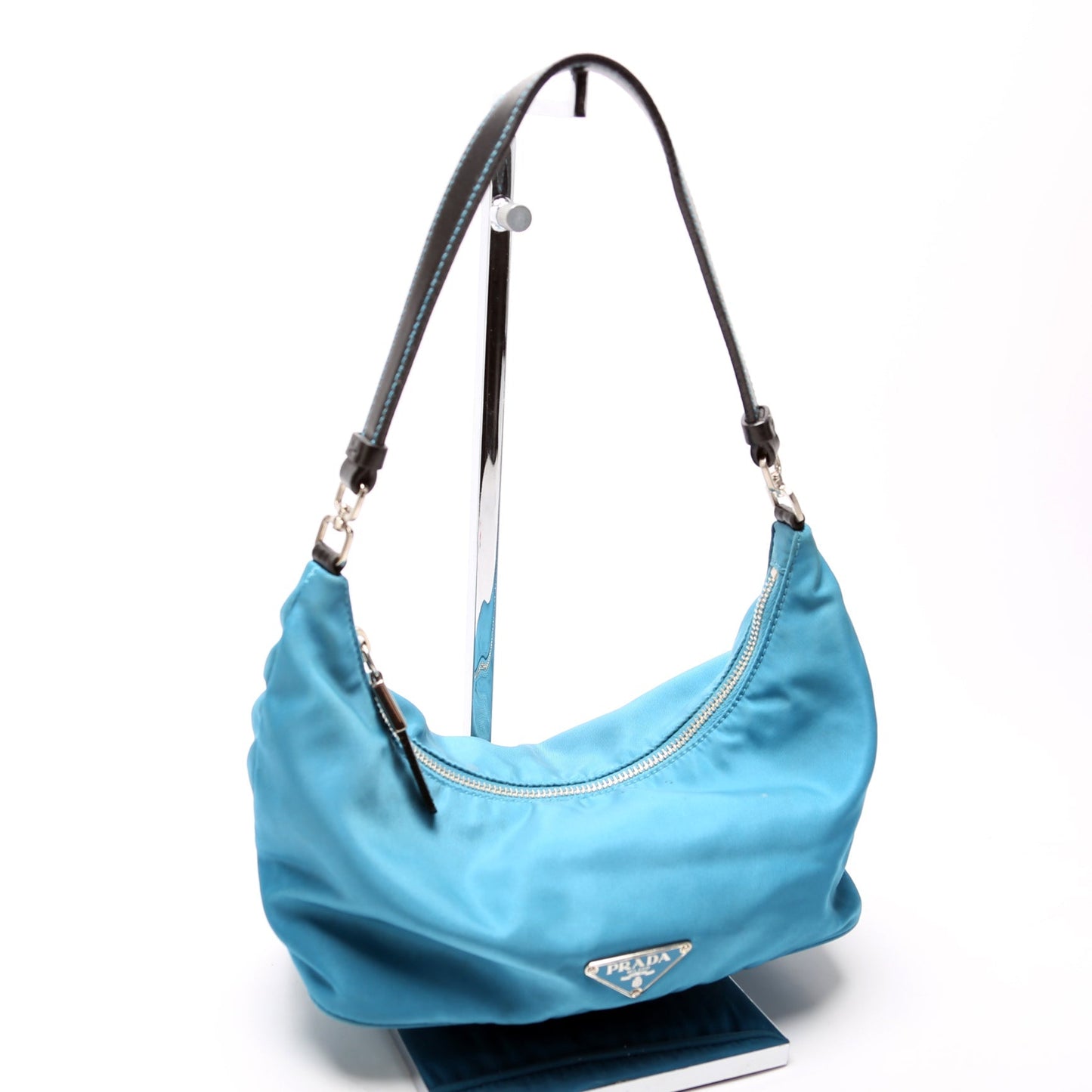 Prada BR1267 Tessuto Nylon Sirio Mini Hobo Blue Bag