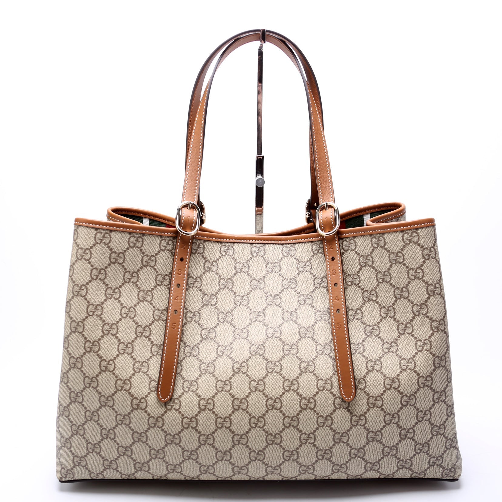 Gucci 815213 GG Supreme Emblem Tote Medium Brown Bag