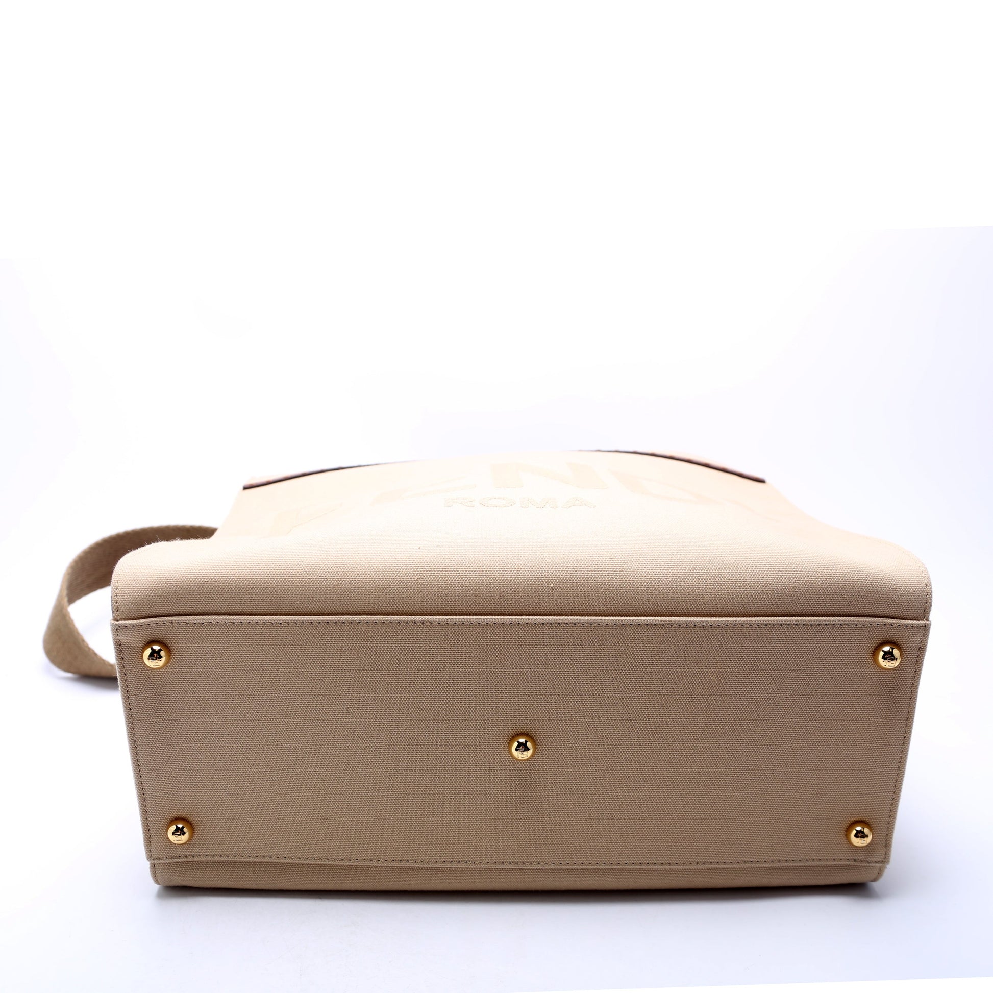 Fendi 8BH386 Sunshine Shopper Medium Canvas Tan Bag