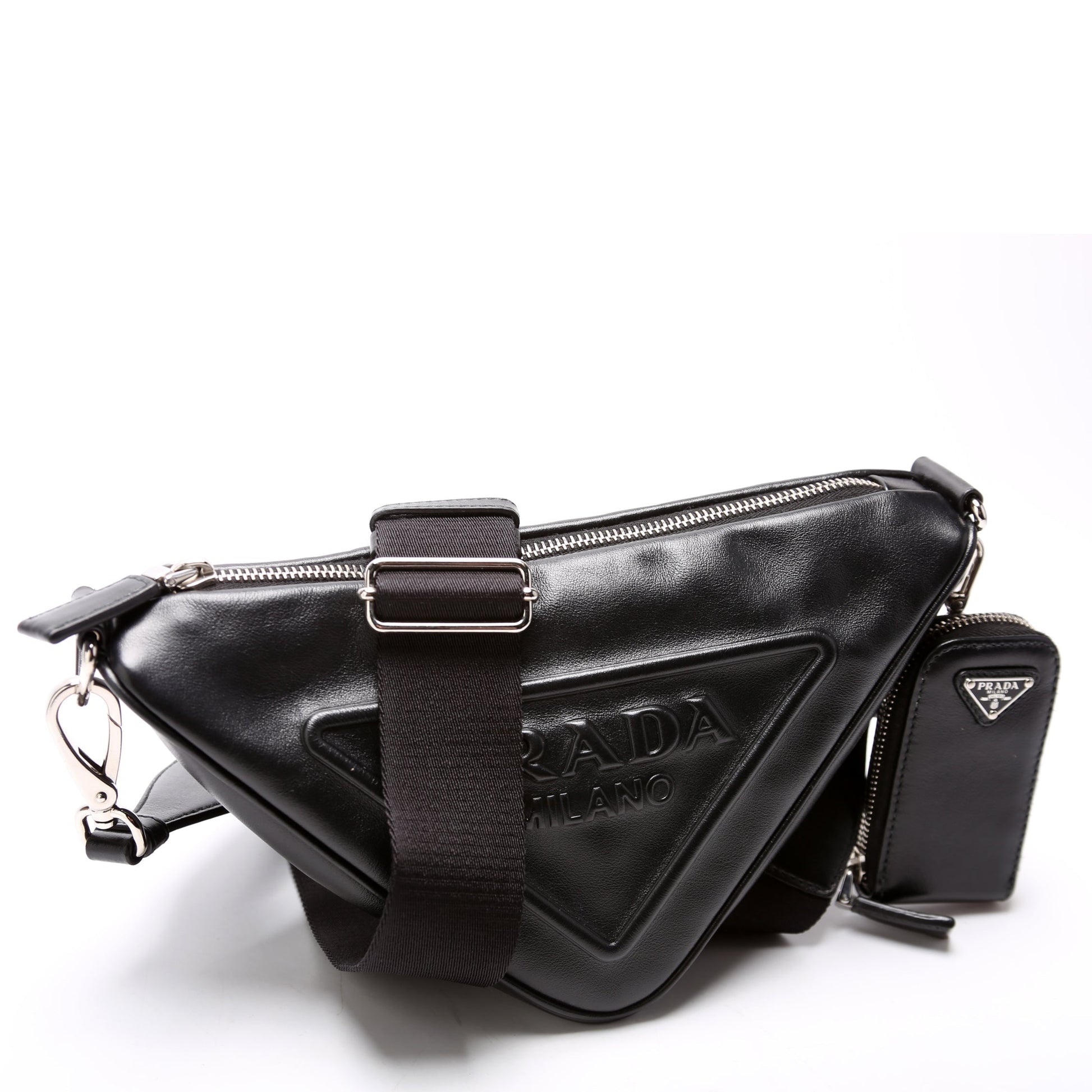 Prada Triangle Logo Leather Shoulder Black Bag