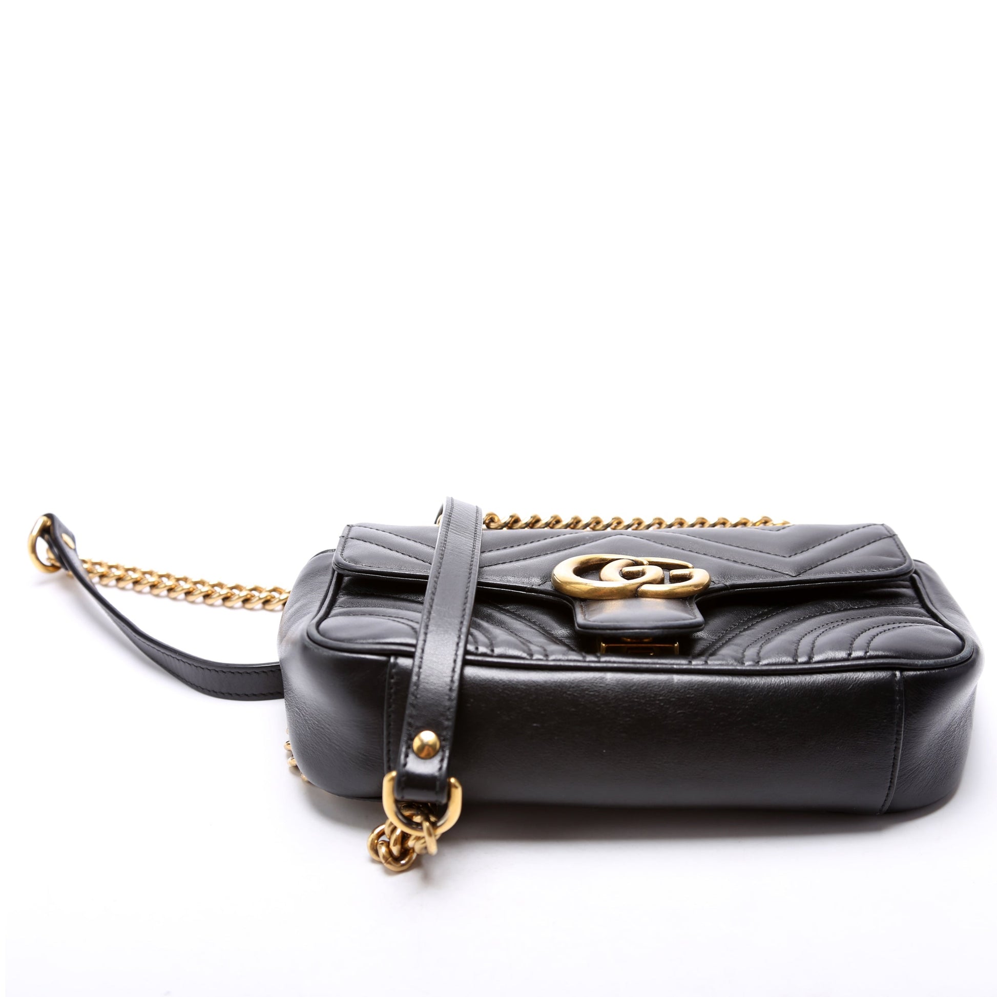 Gucci 446744 Marmont Leather Shoulder Mini Flap Black Bag