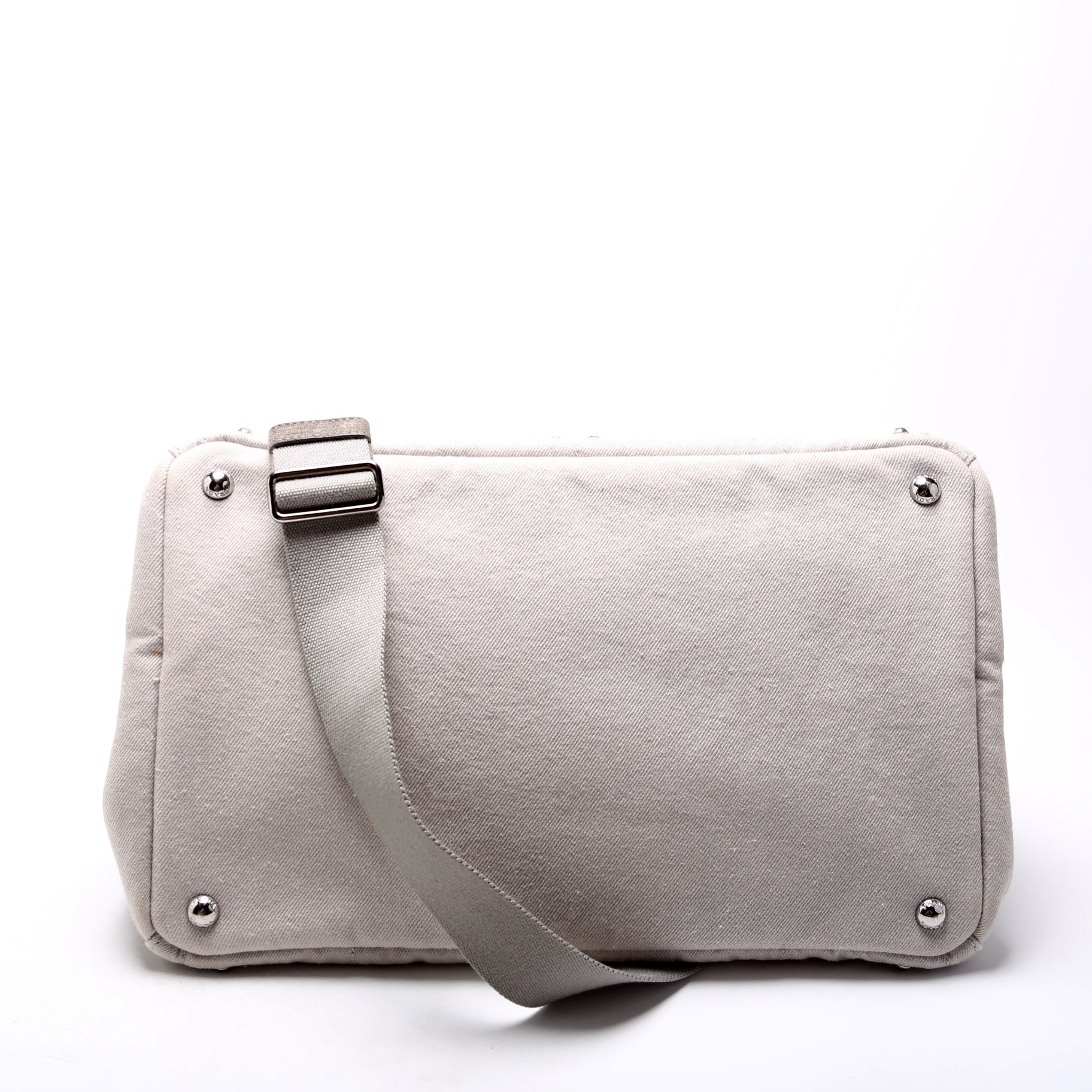 Prada BM2642 Canapa Studded Canvas Tote Grey Bag