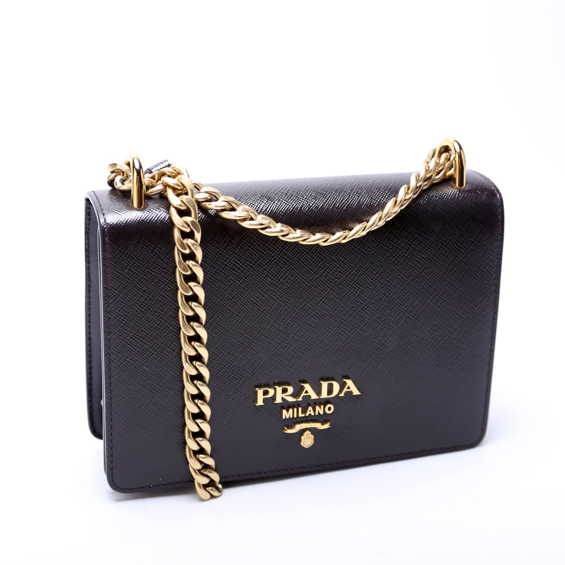 Prada 1BD133 Saffiano Chain Crossbody Plum Bag