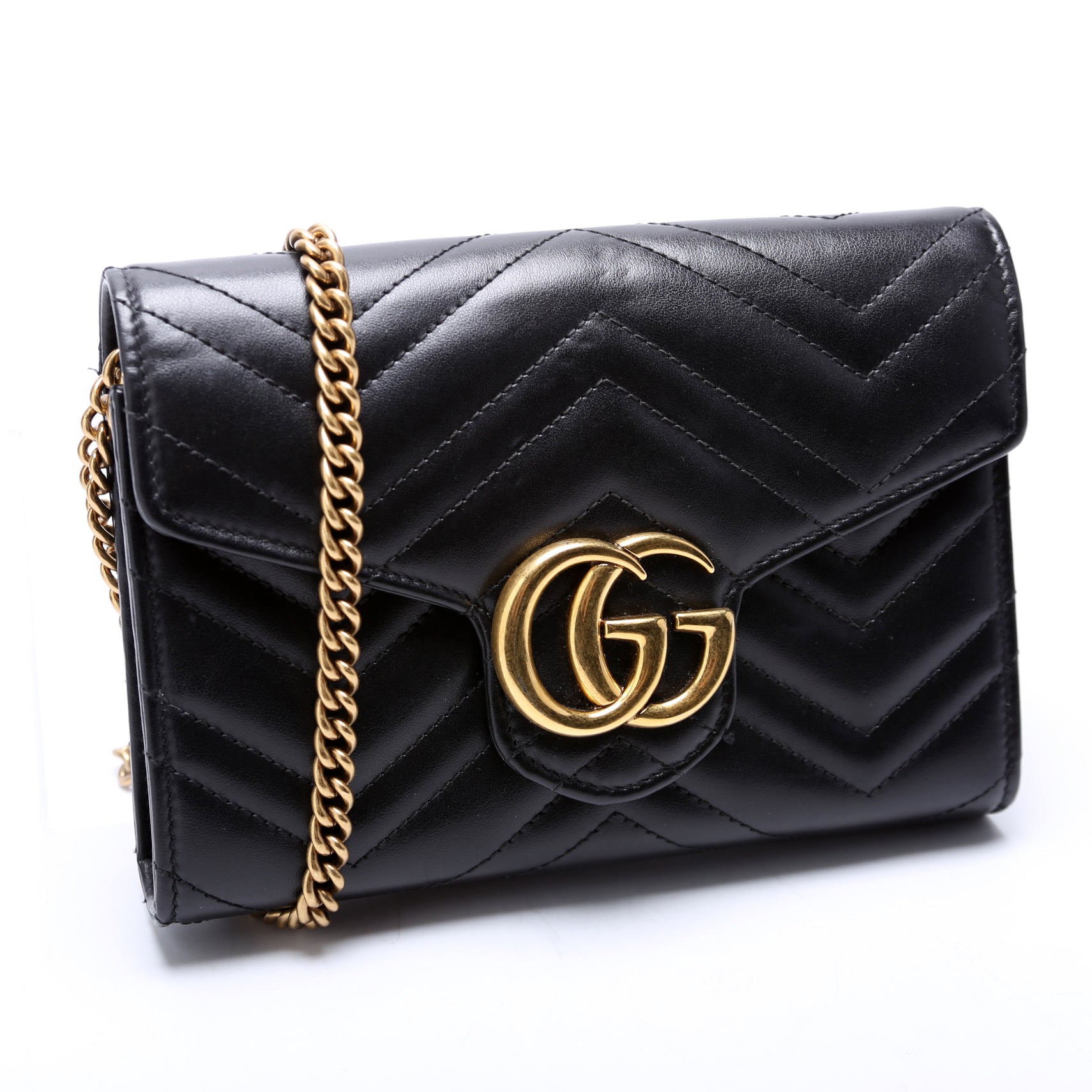 Gucci 474575 Marmont Chain Wallet Black Bag