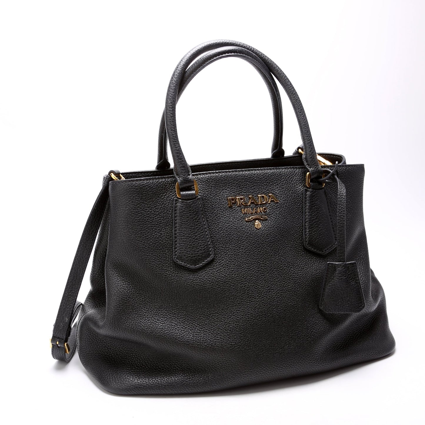 Prada 1BA239 Vitello Phenix Double Tote Black Bag