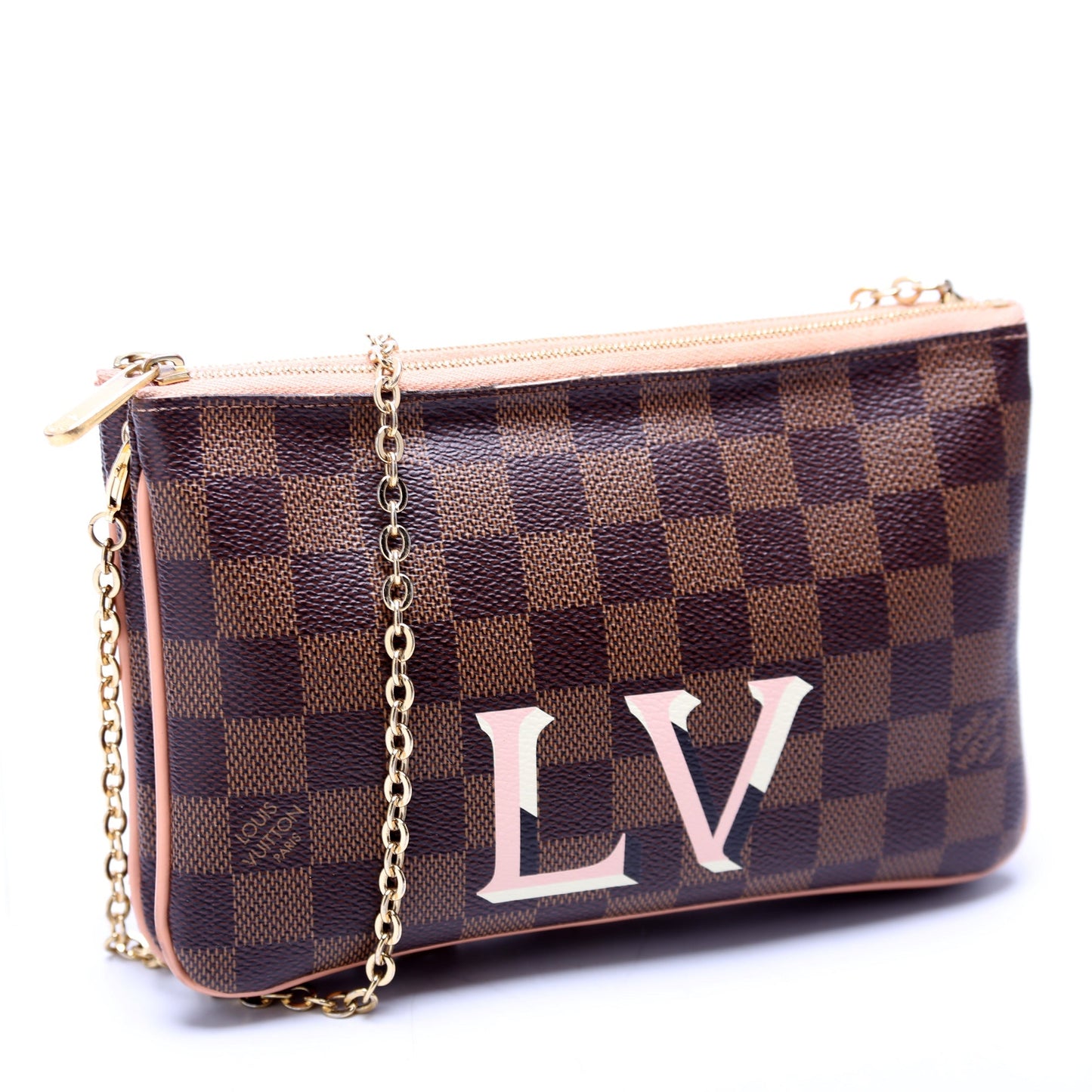 Louis Vuitton Pochette Double Zip Damier Ebene Peach
