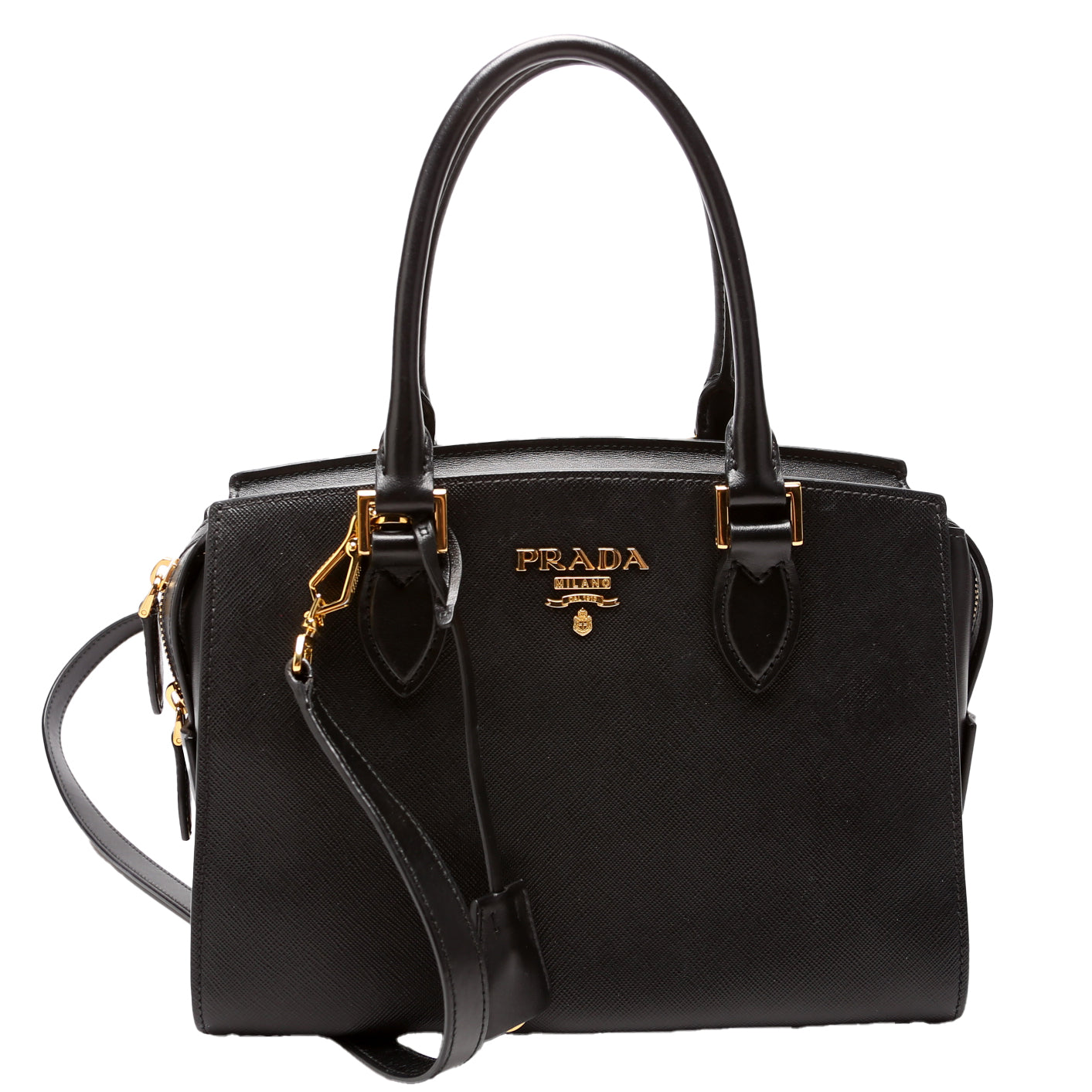 Prada Saffiano/Soft Calfskin Small Top Handle Black Bag