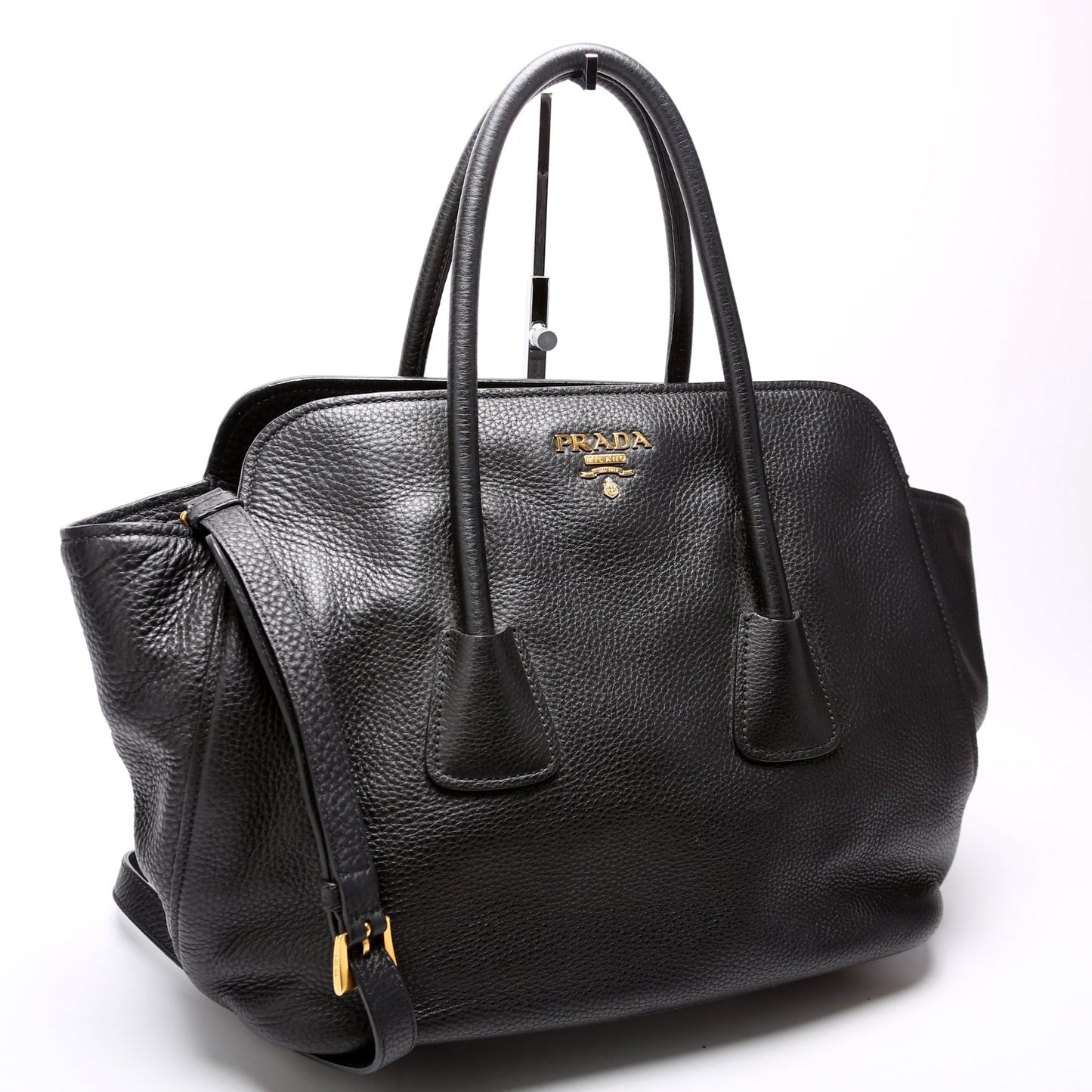 Prada Vitello Daino Top Handle Tote Black Bag