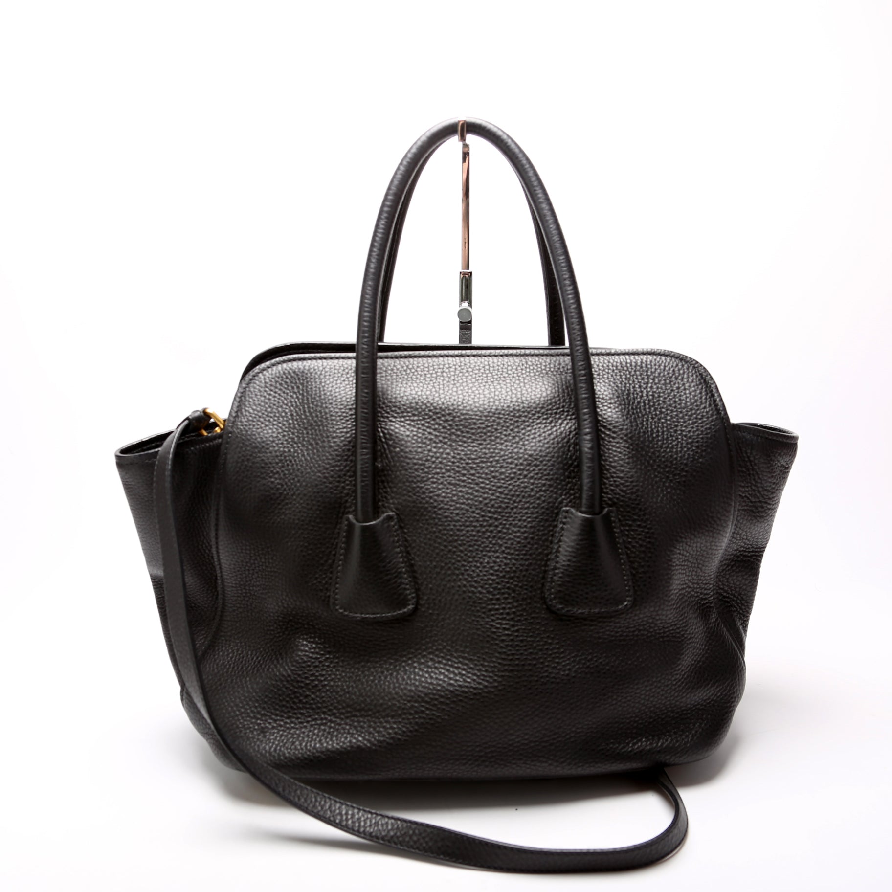 Prada Vitello Daino Top Handle Tote Black Bag