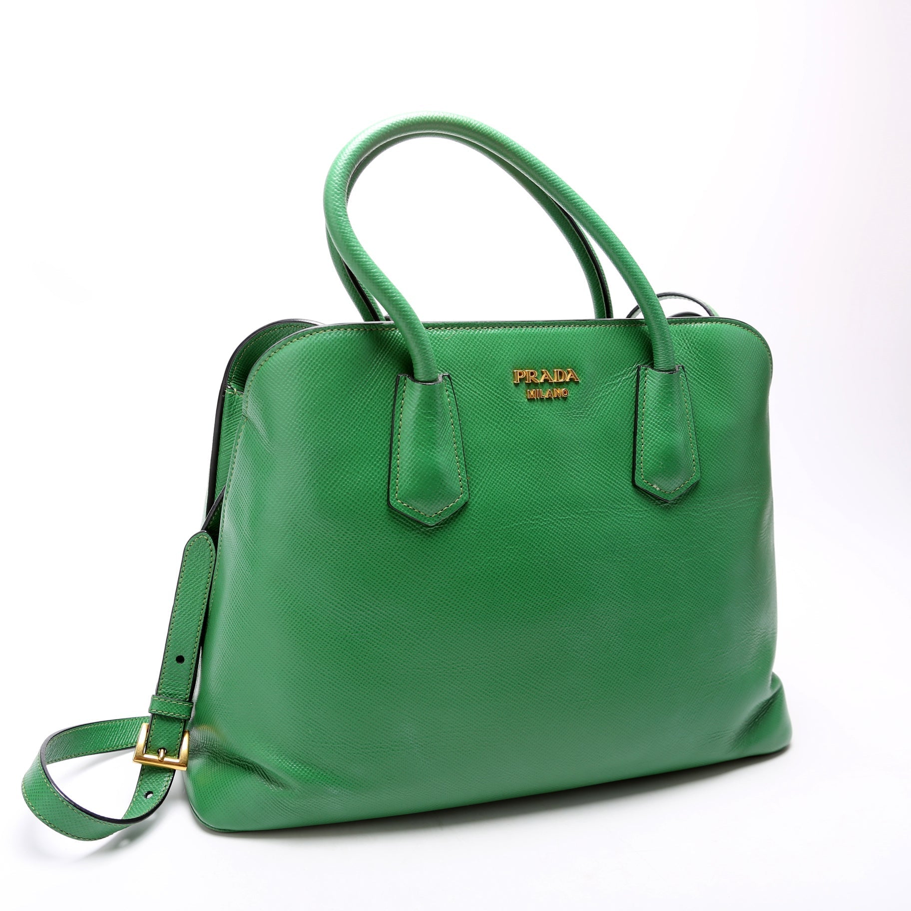 Prada Saffiano Cuir Double Large Green Bag