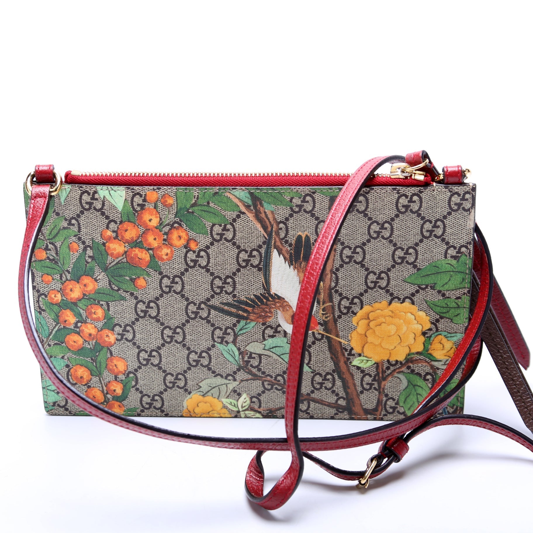 Gucci 454111 GG Supreme Tian/Bengal Double Zip Shoulder Red Bag
