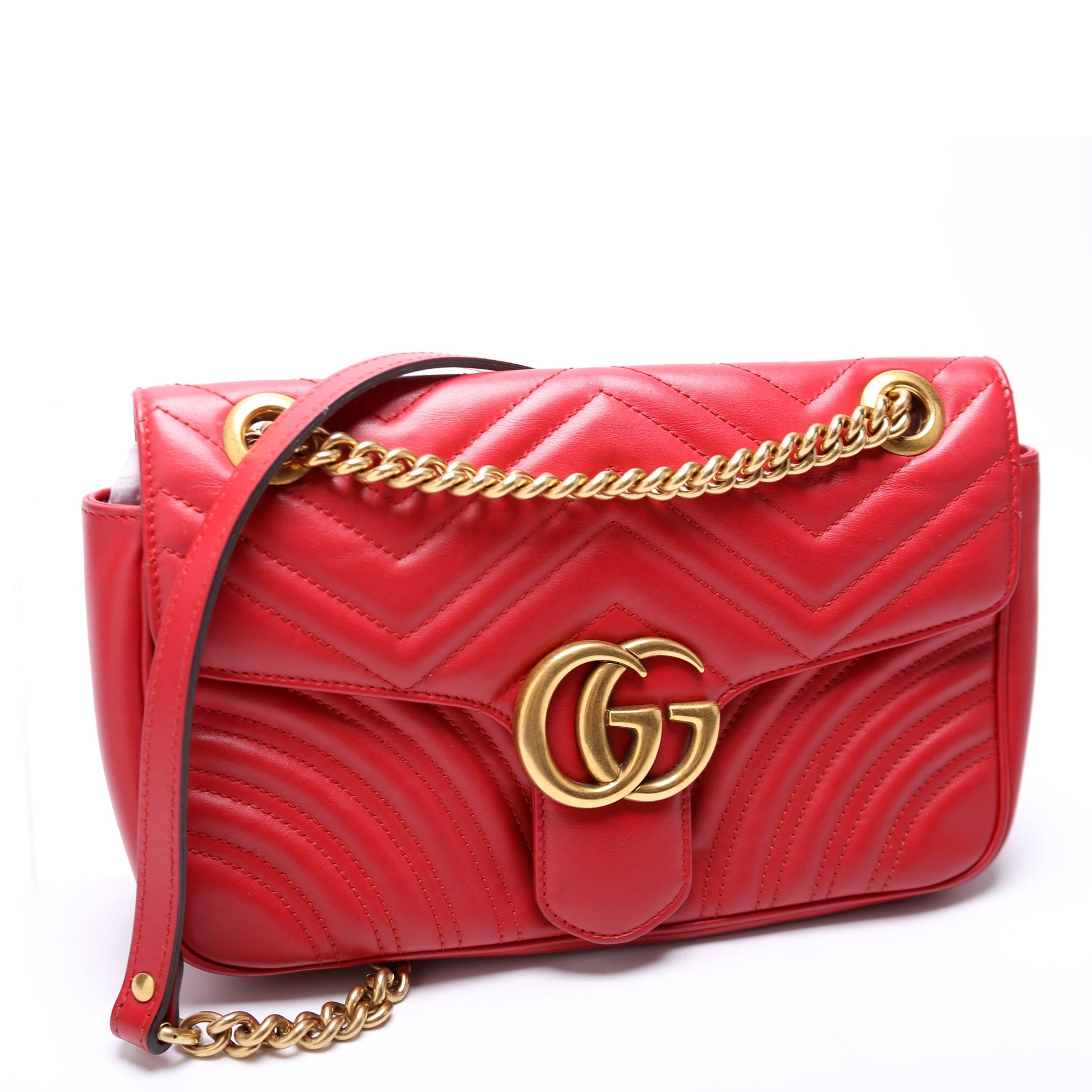Gucci Marmont Leather Shoulder Small Flap Red Bag