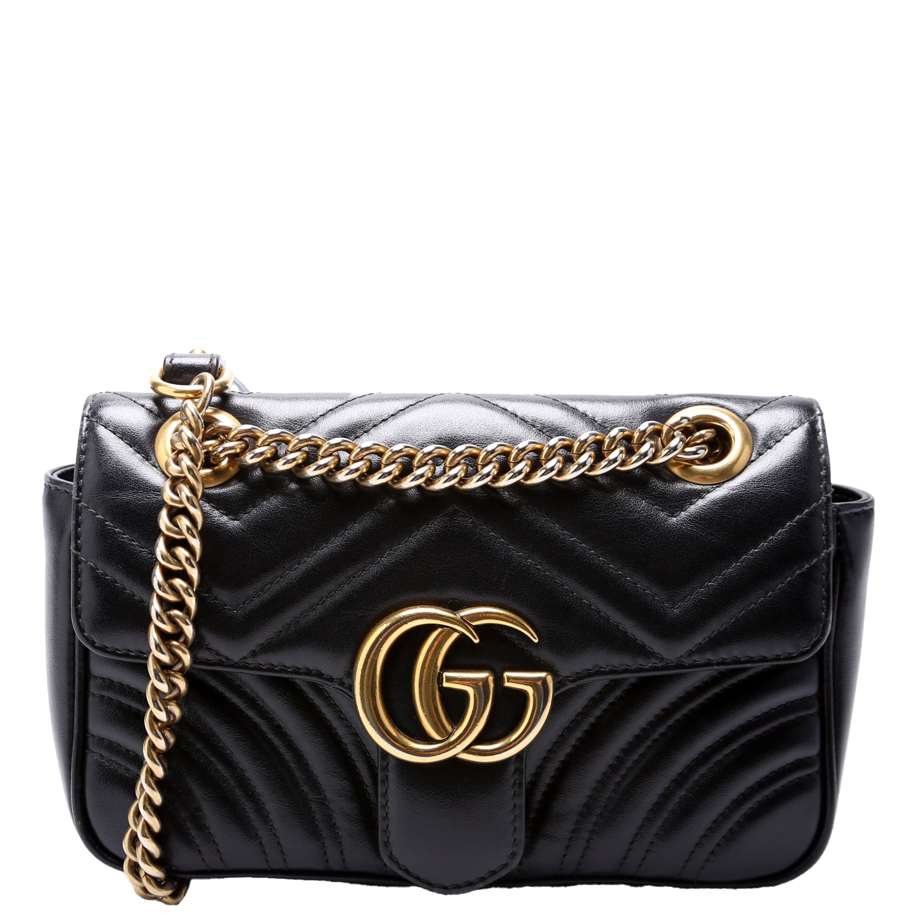Gucci 446744 Marmont Leather Shoulder Mini Flap Black Bag